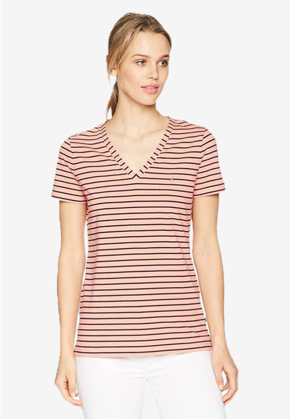 Stretch V Neck Stripe T-Shirt