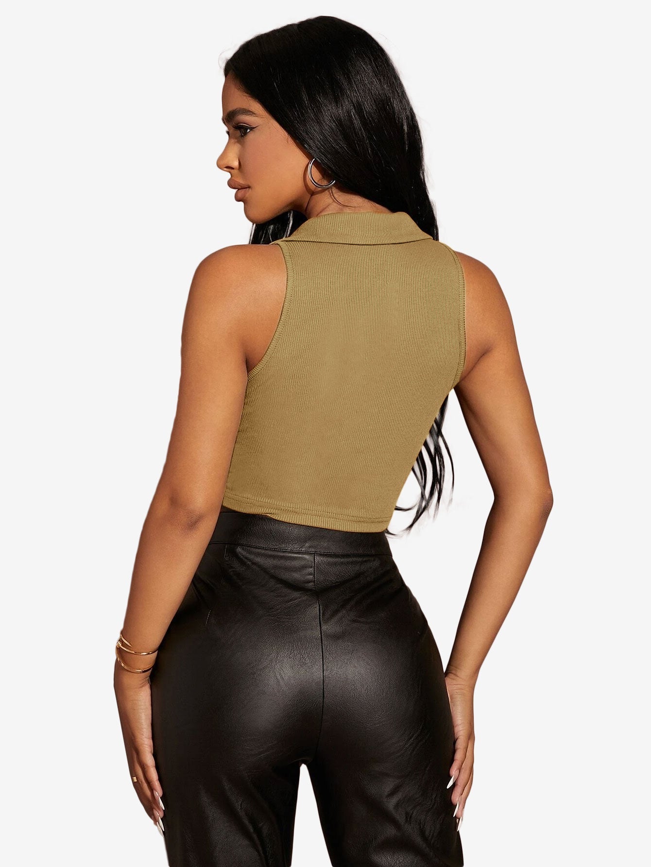Button Half Placket Ribbed Tank Top