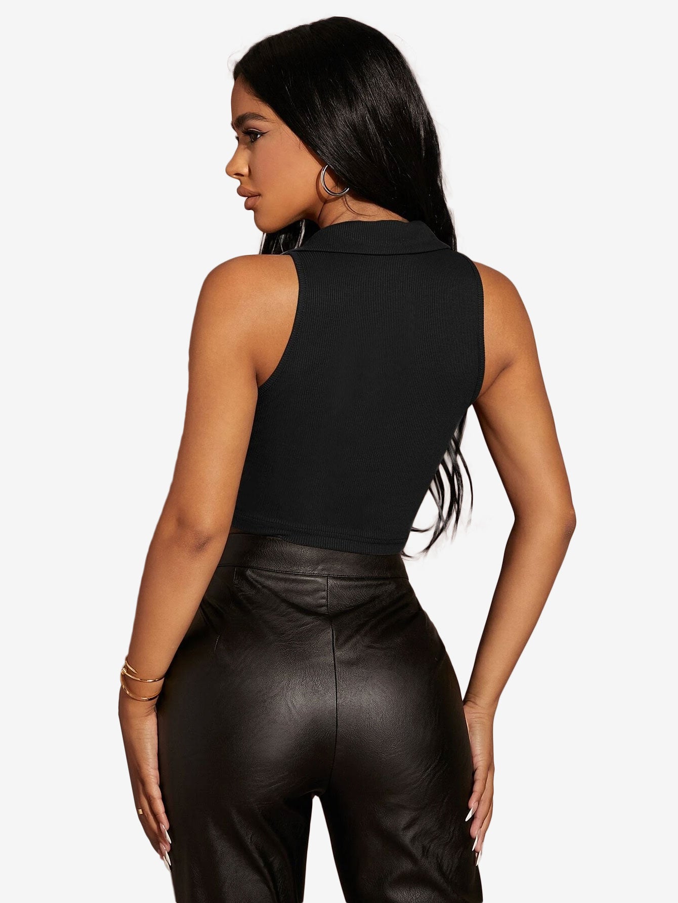 Button Half Placket Ribbed Tank Top