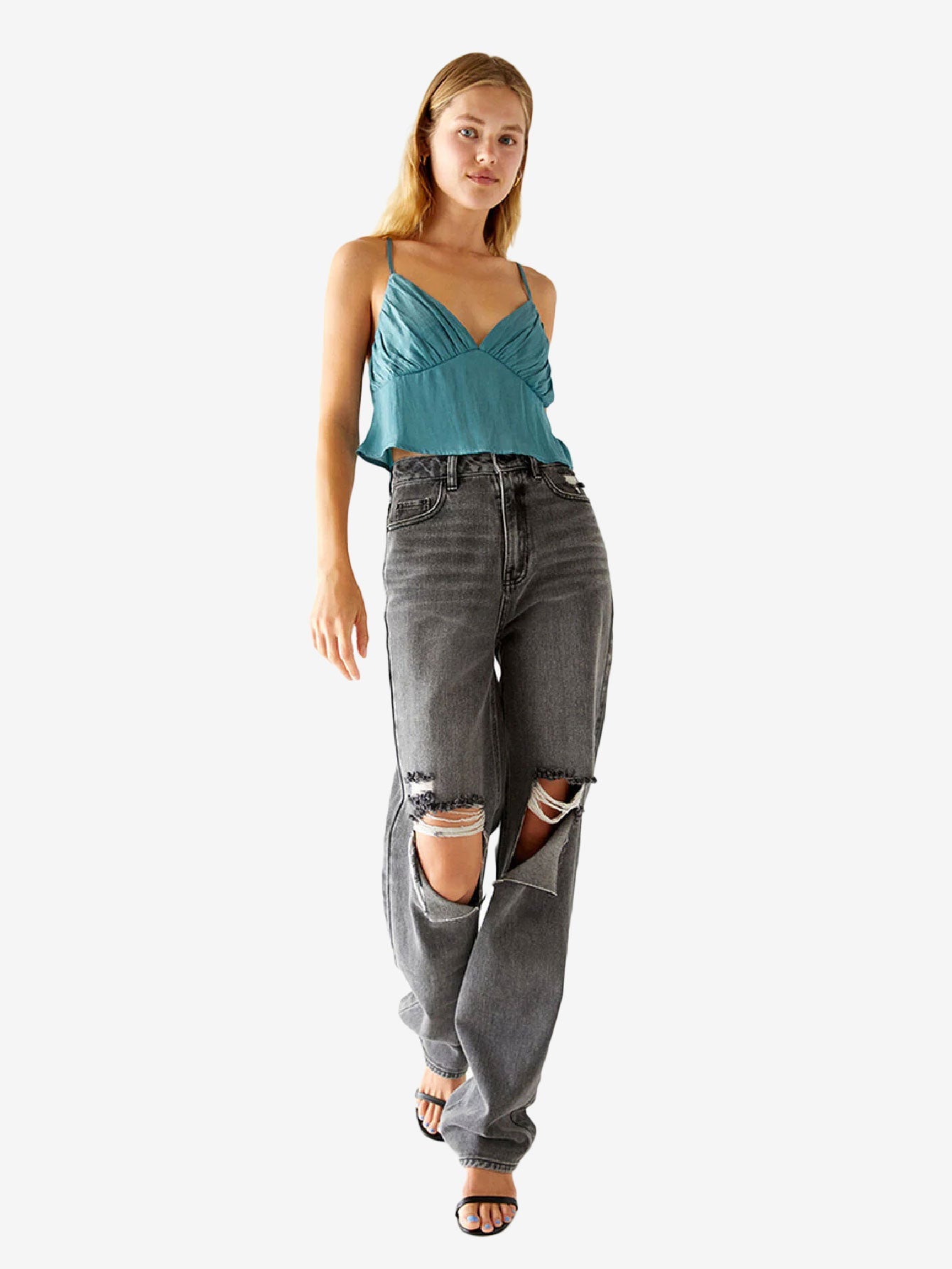 Hearts Ruched Satin Tank Top