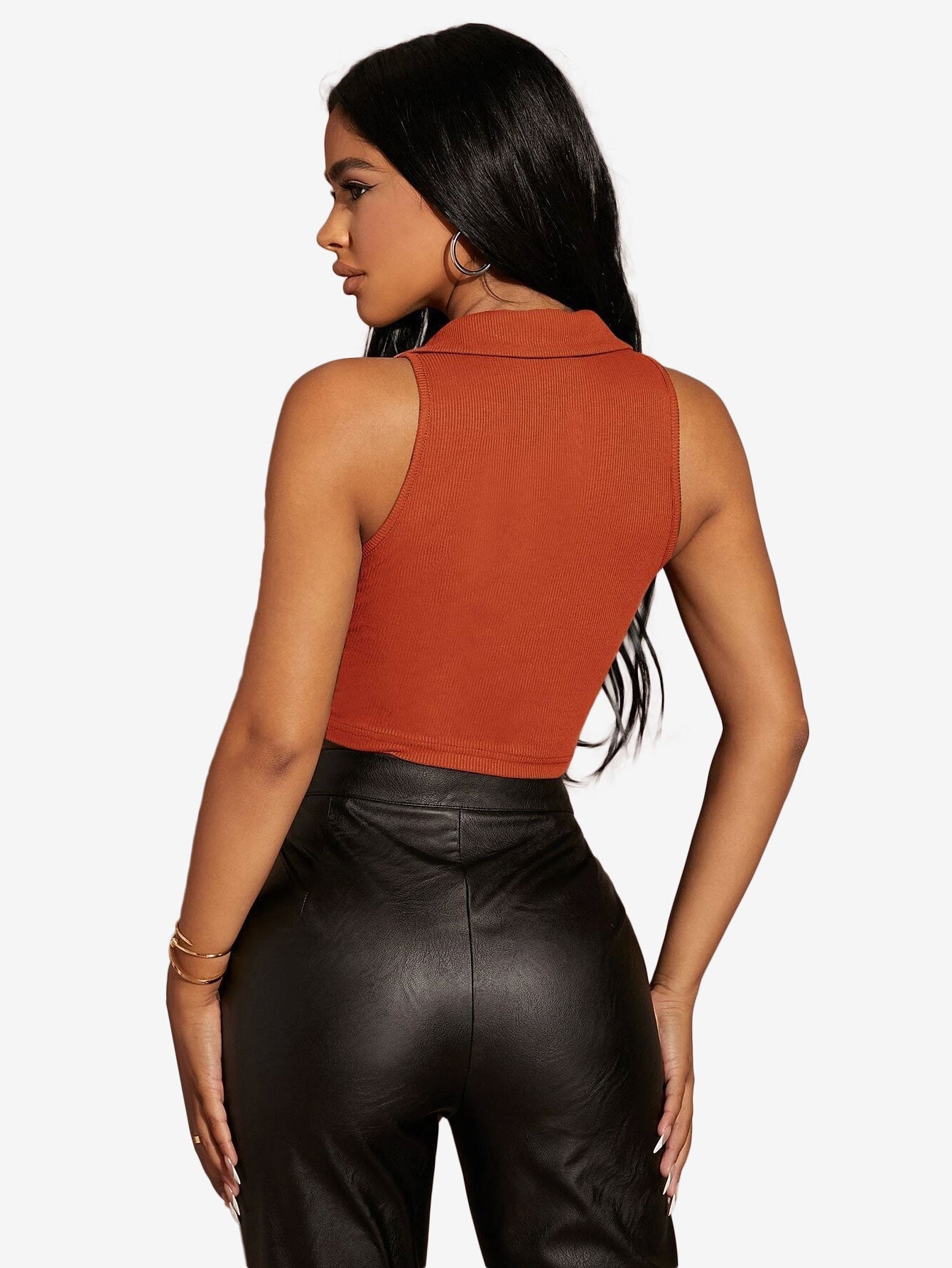 Button Half Placket Ribbed Tank Top