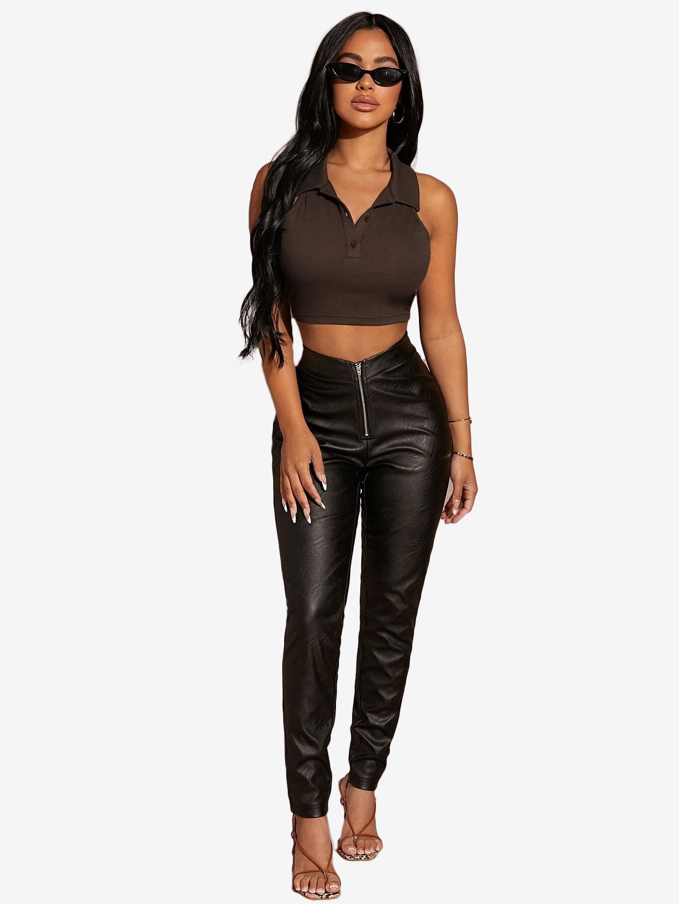 Button Half Placket Ribbed Tank Top