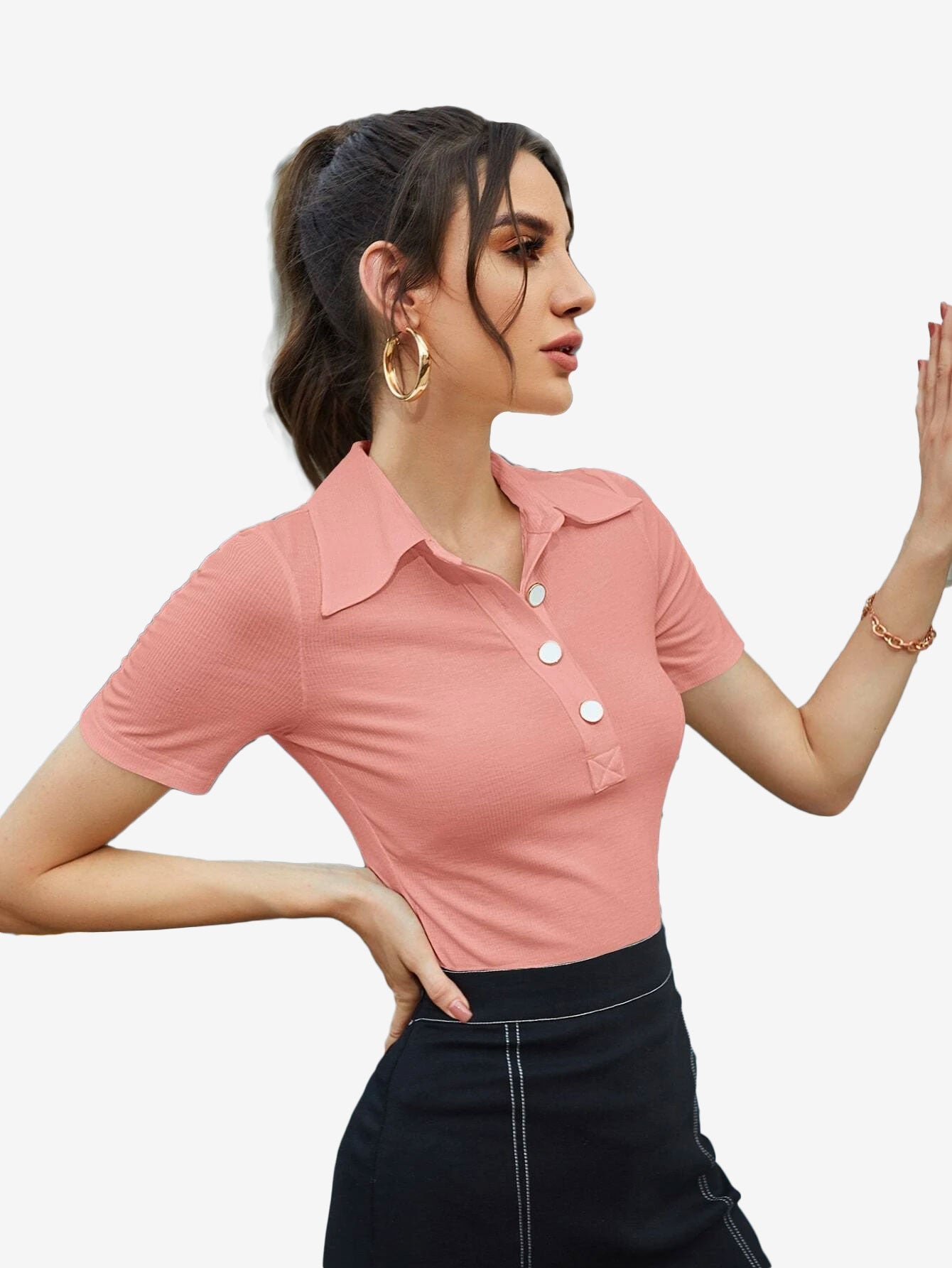 Basic Patched Detail Half Button Tee