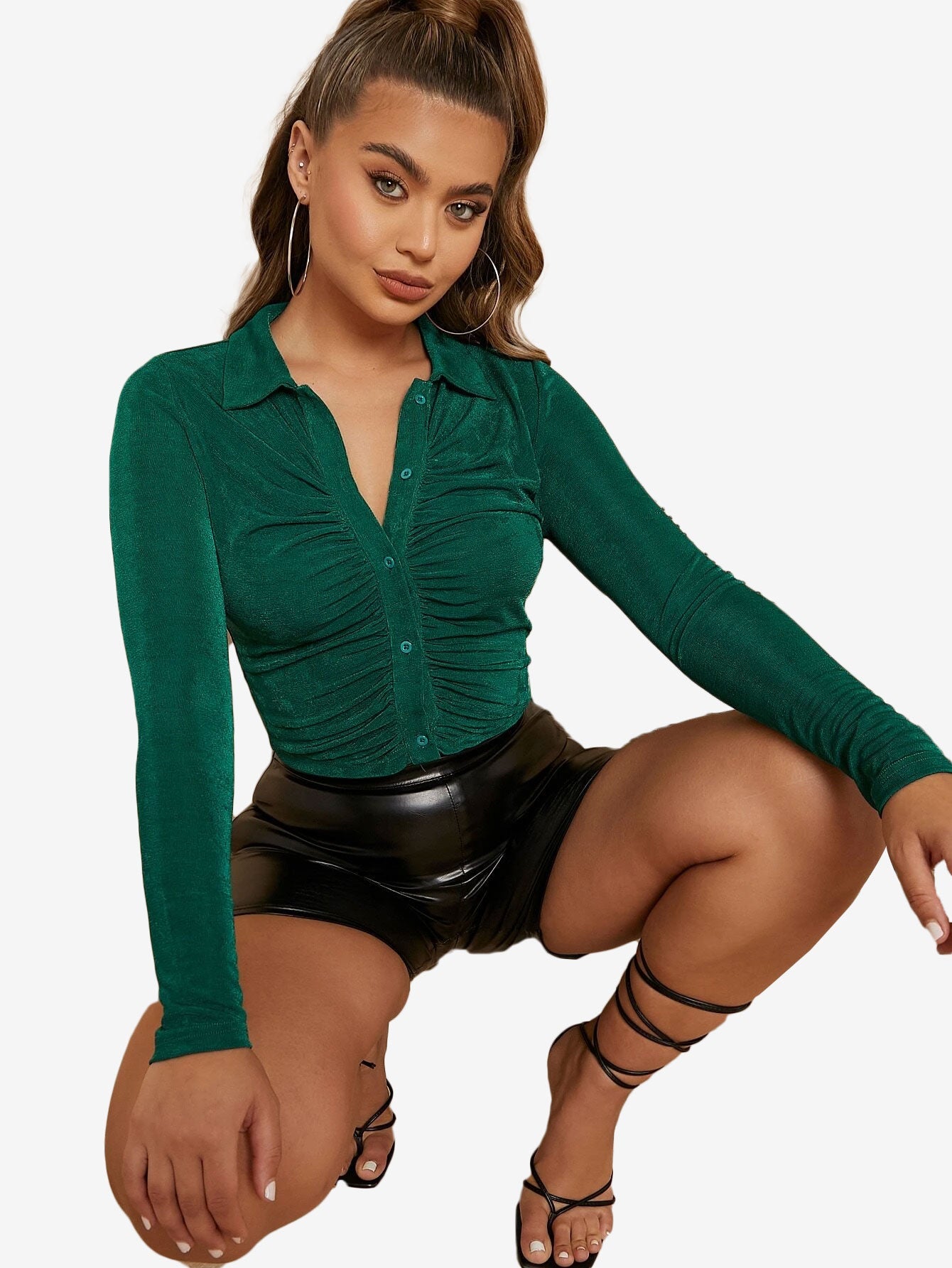 Arouse Single Breasted Ruched Front Glitter Tee