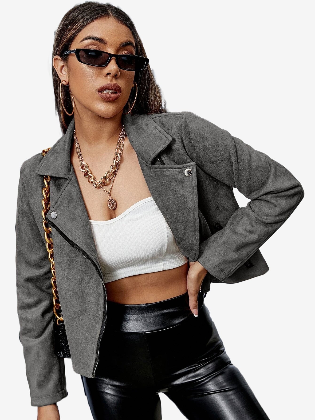 Energetic Solid Zip Up Suede Jacket