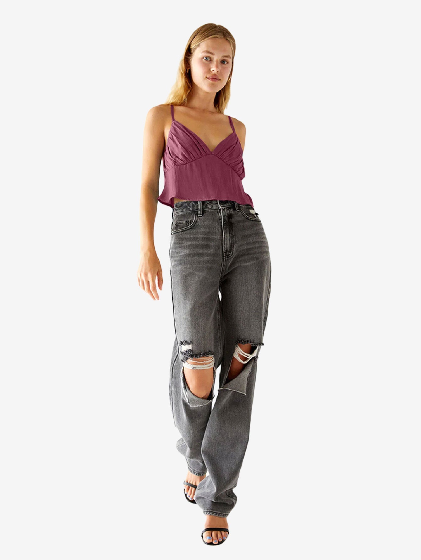 Hearts Ruched Satin Tank Top