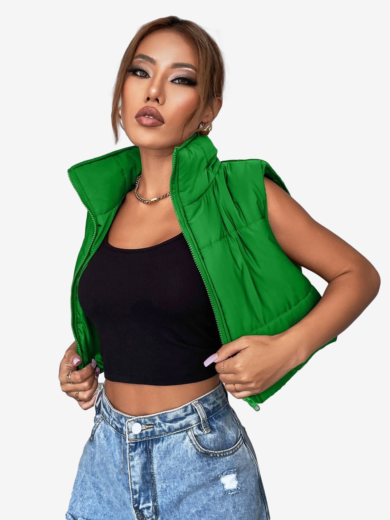 Crop Sleeveless Puffer Coat
