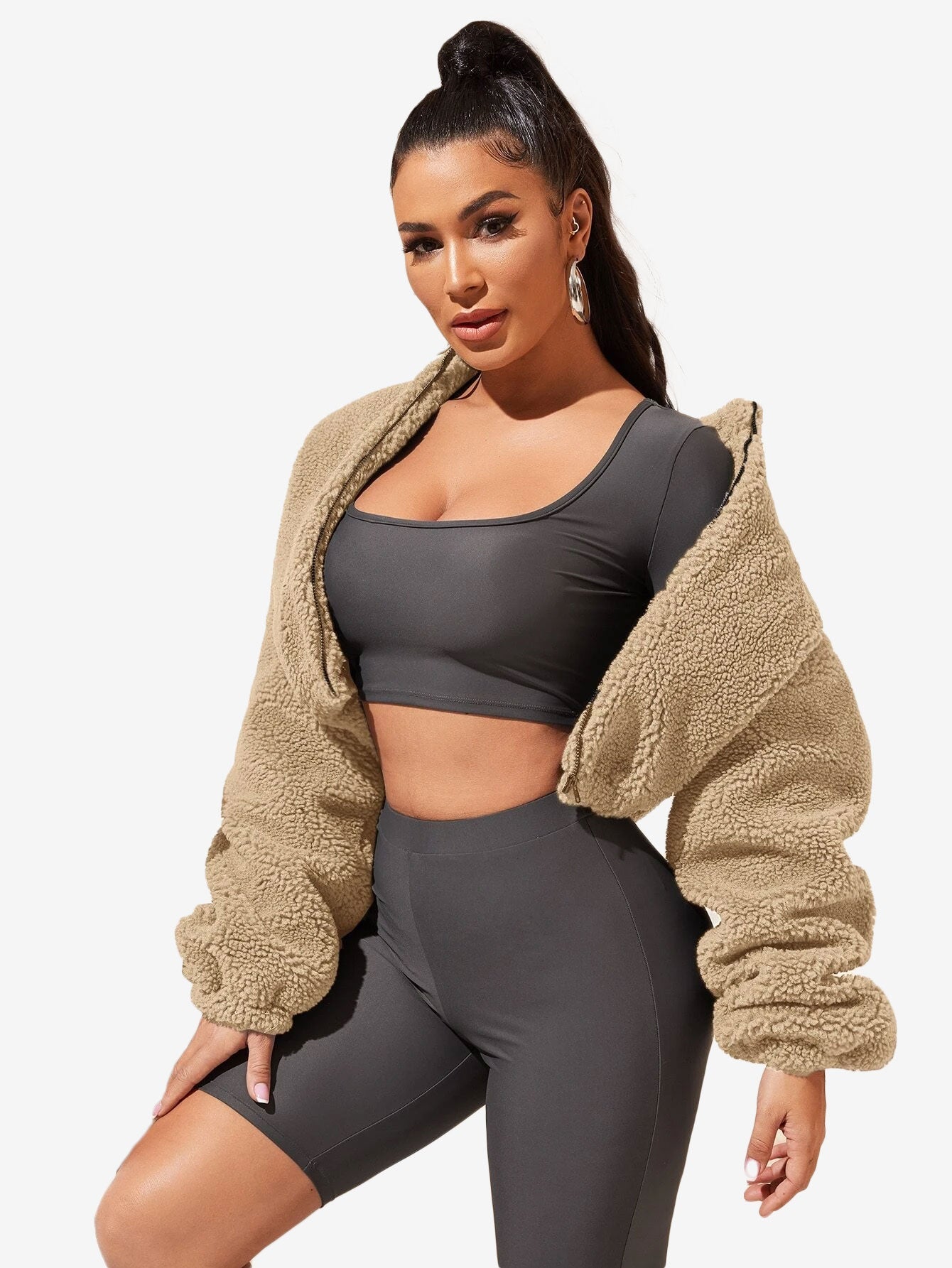 Comfy Zip Up Drop Shoulder Teddy Jacket