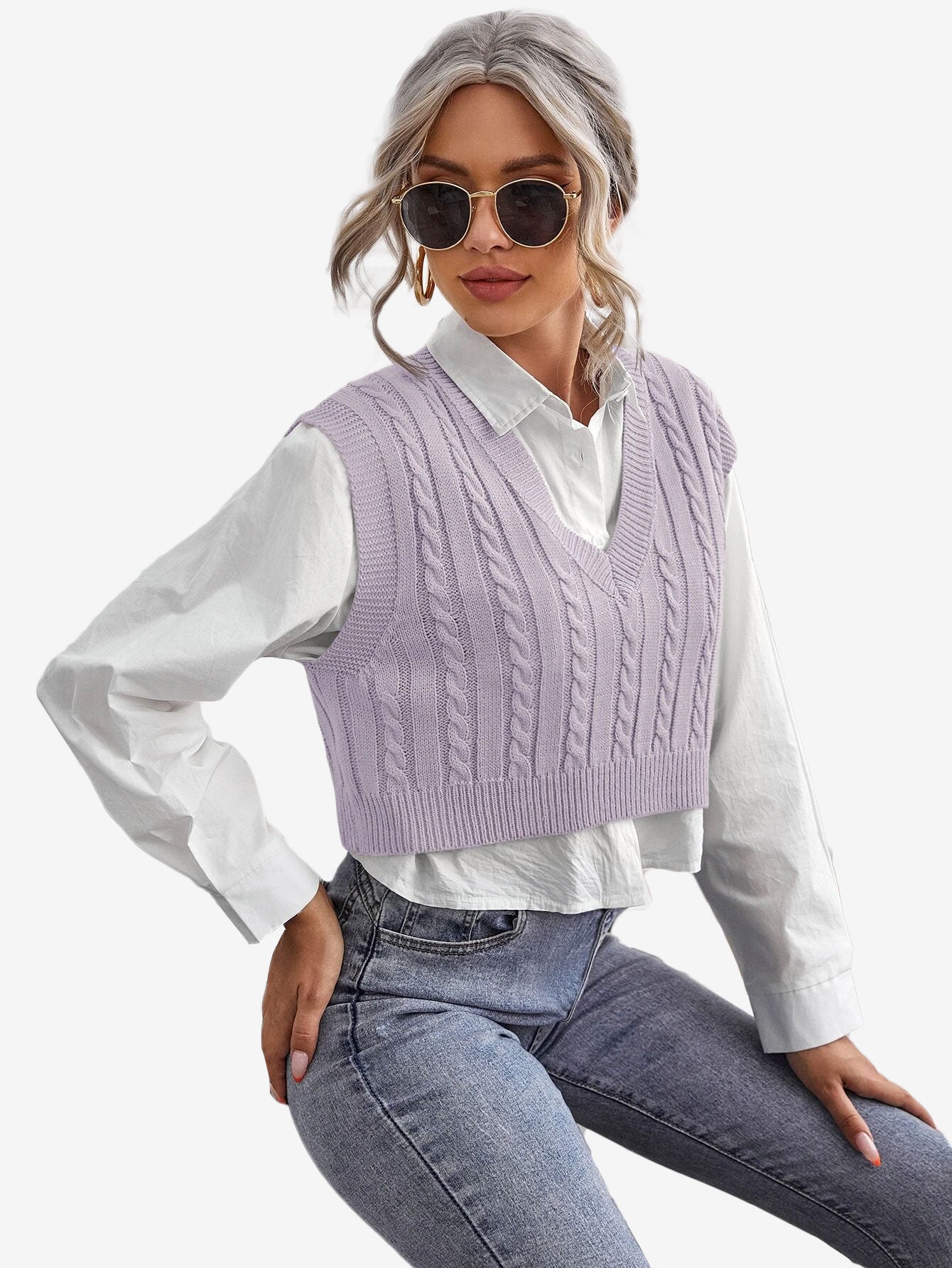 Cable Knit V-neck Sweater Vest