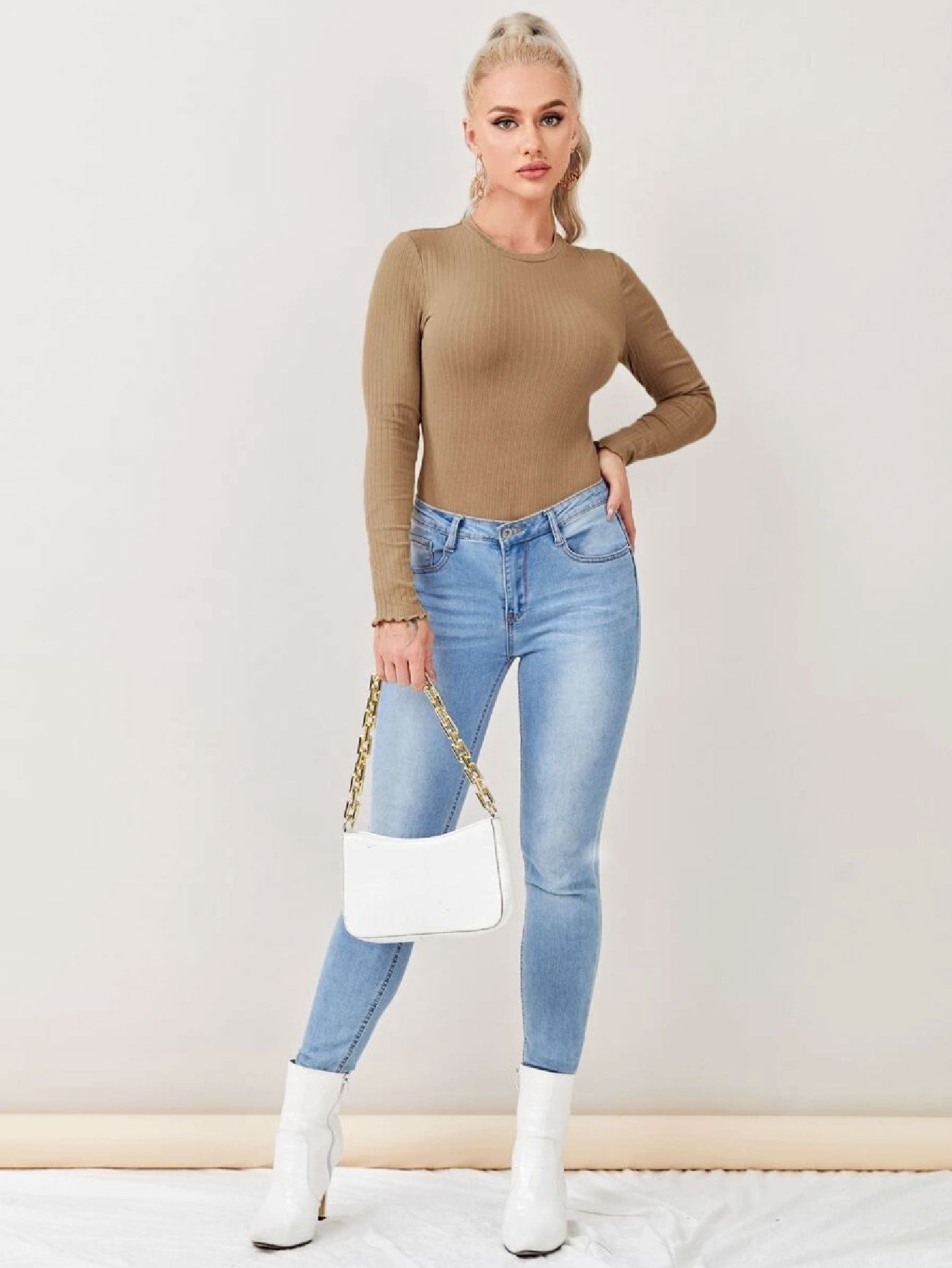 Fascinated Solid Rib-knit Bodysuit