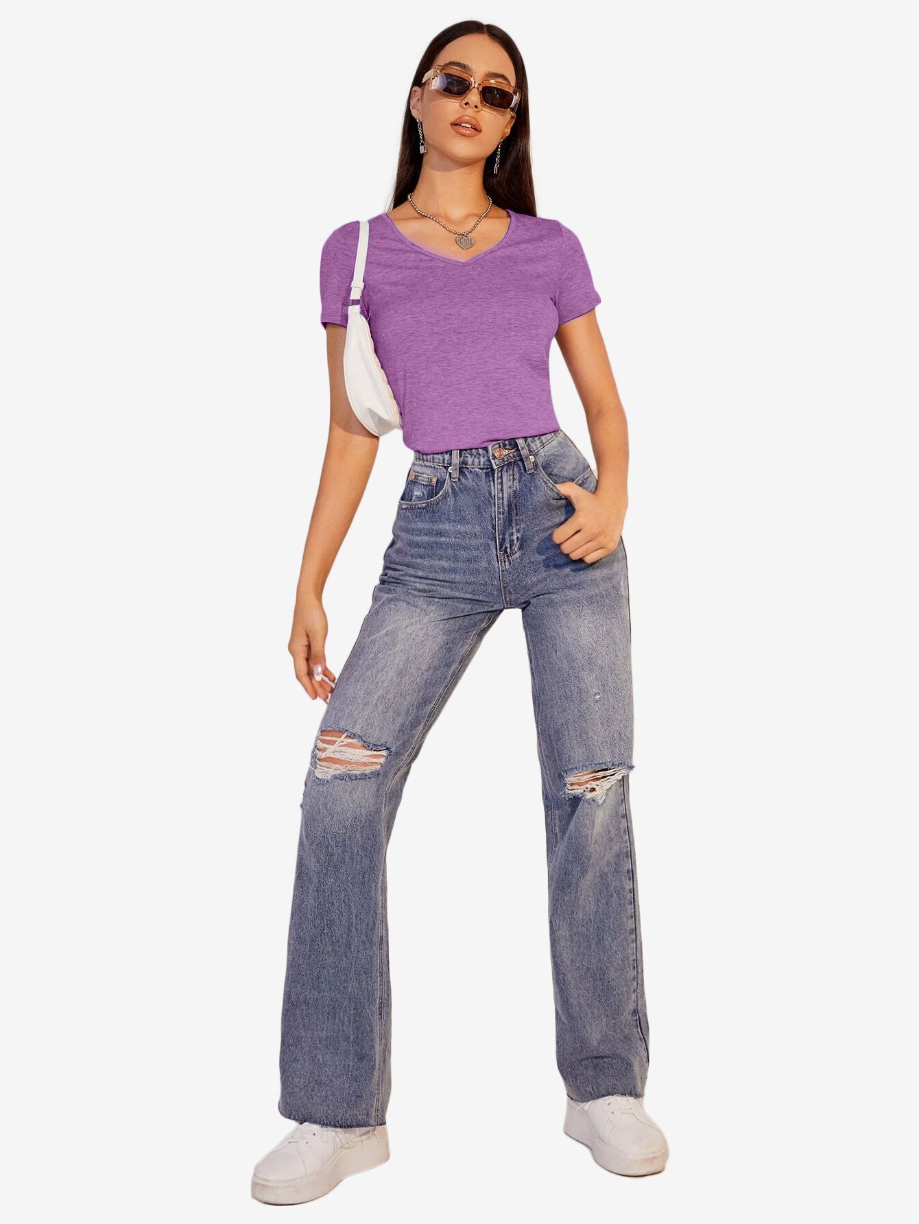 Heathered Knit V-Neck Tee