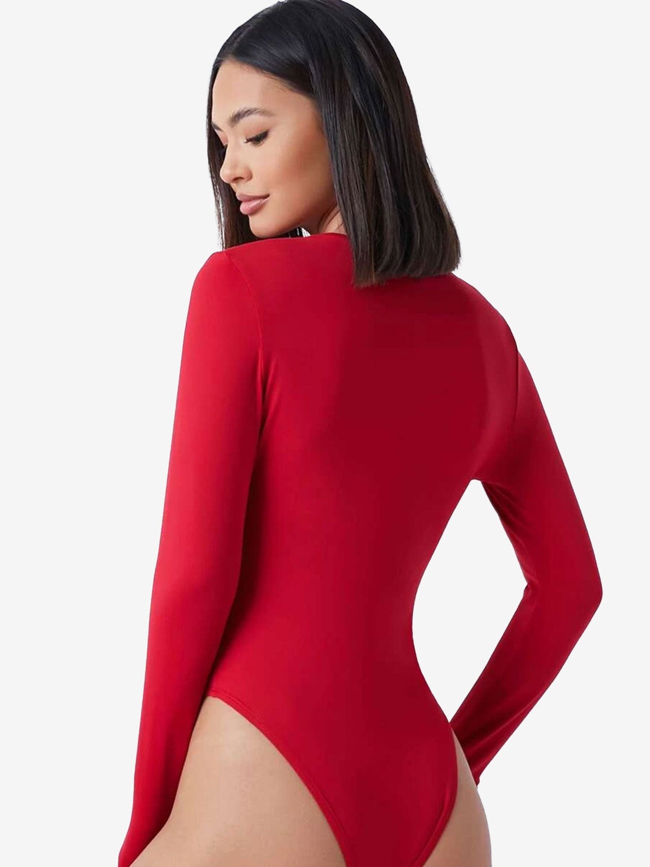 Basic Plunging Neck Solid Fitted Bodysuit