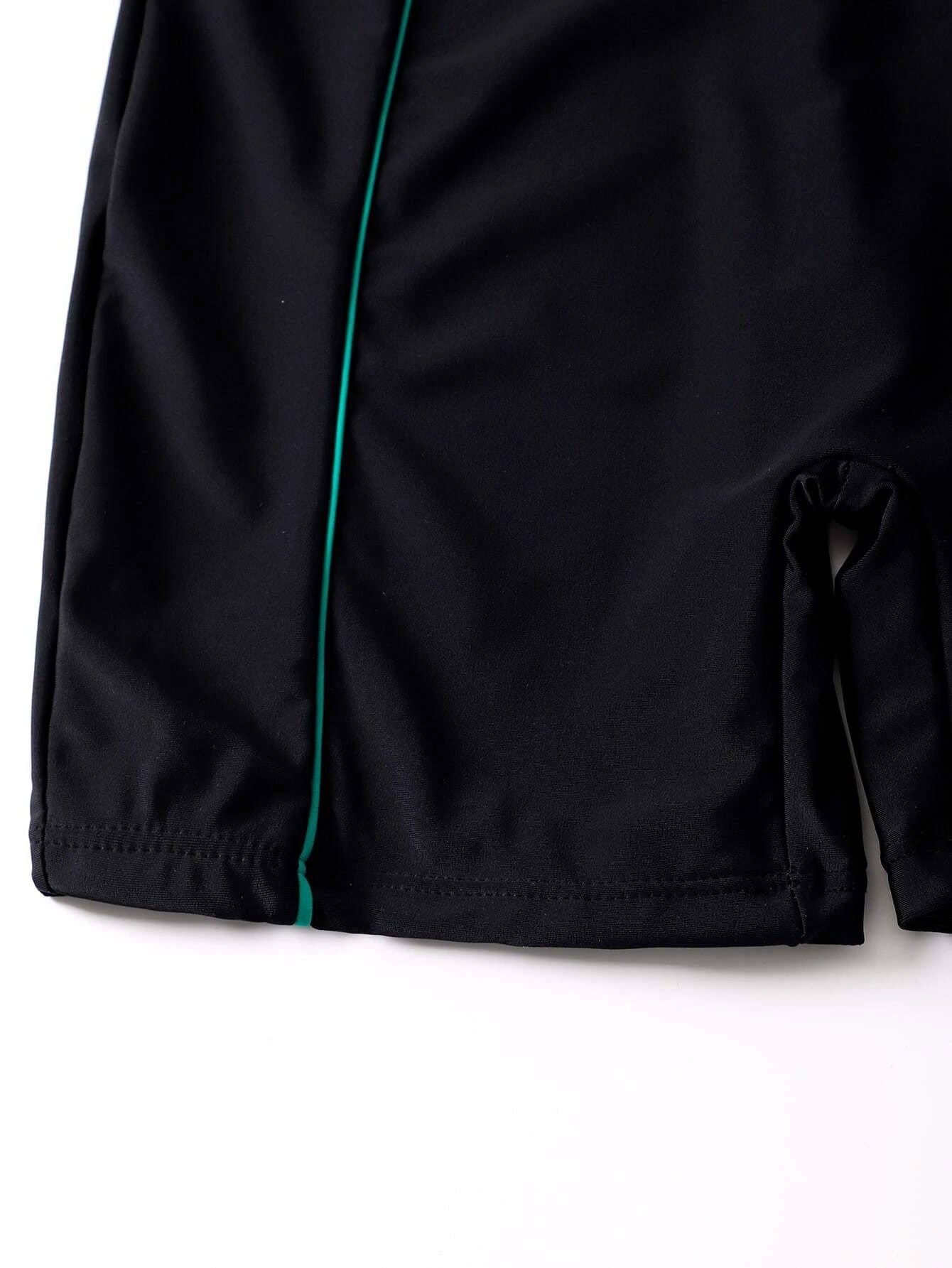 Contrast Binding Zipper Front One Piece Swimsuit