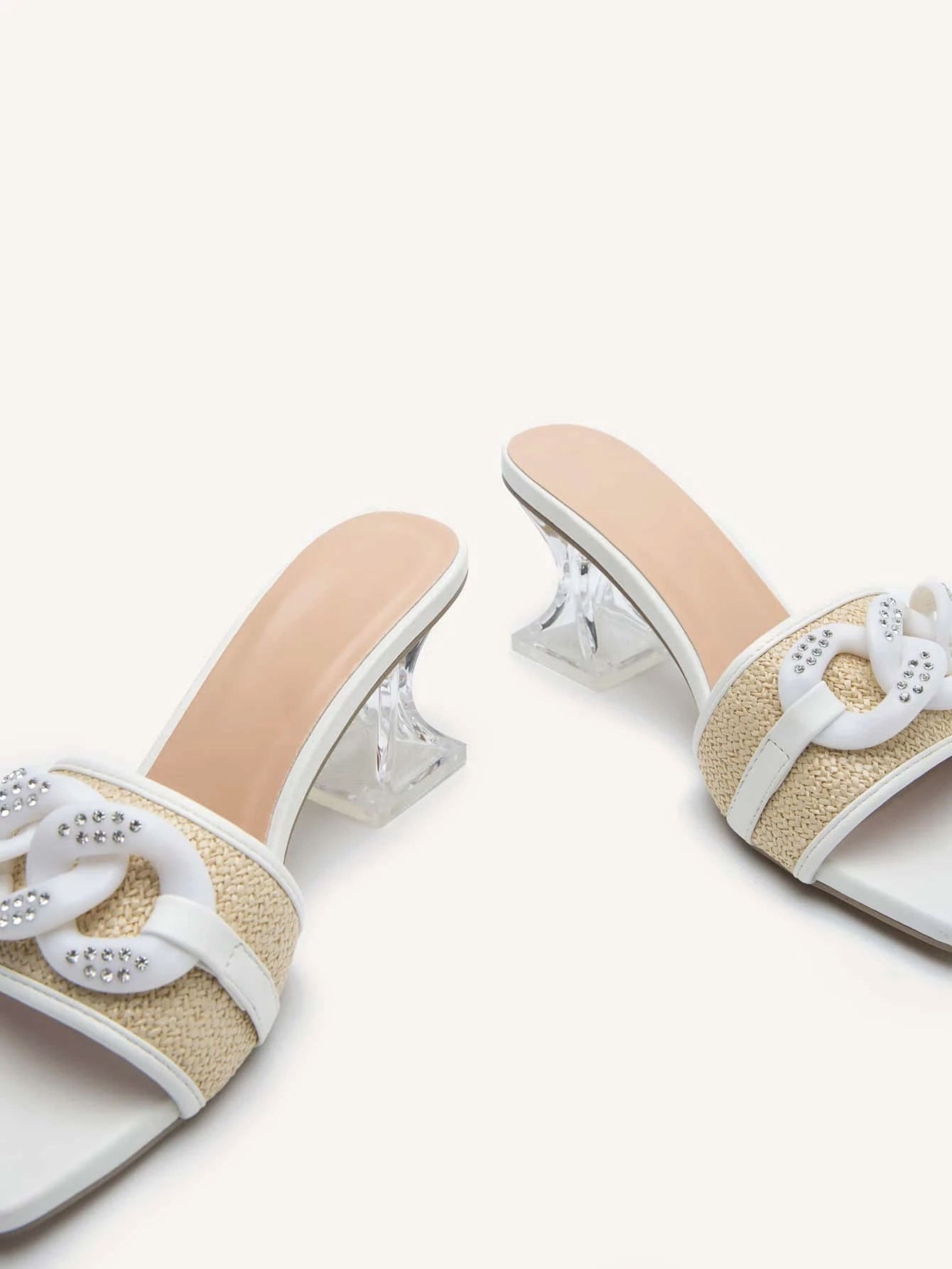 Chain Decor Pyramid Heeled Sandal Mules