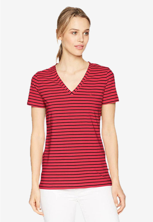 Stretch V Neck Stripe T-Shirt