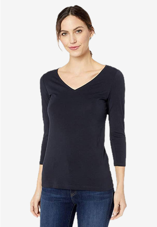 Three Quarter Sleeve V-Neck T-Shirt