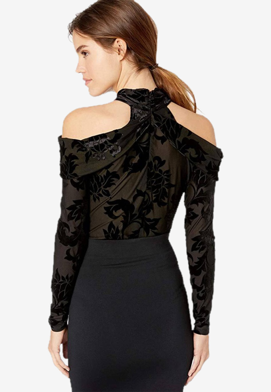 Cold-Shoulder Velvet Bodysuit