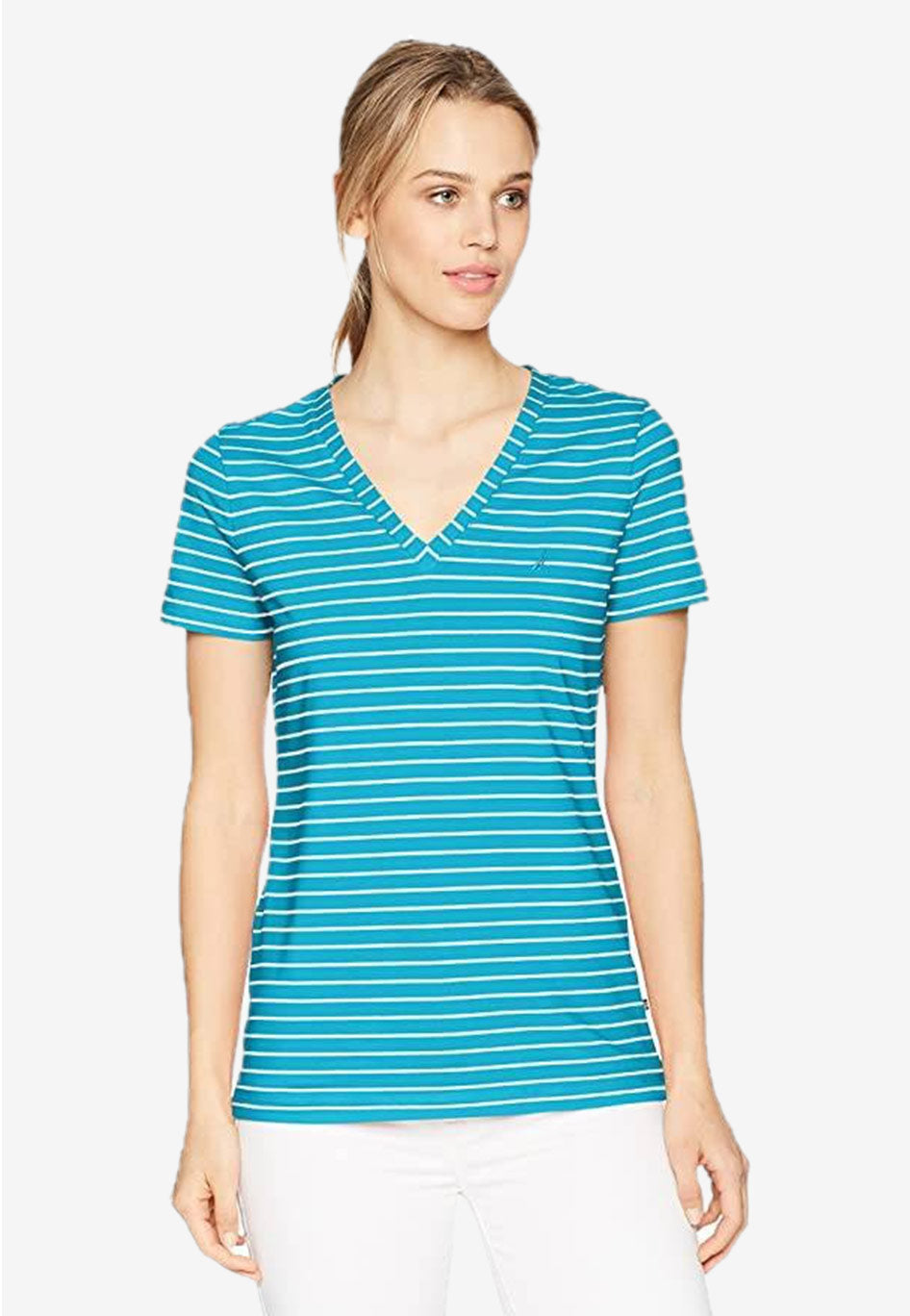 Stretch V Neck Stripe T-Shirt