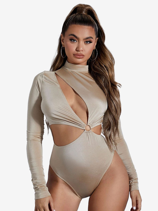 Arouse Mock Neck Cut Out Ring Linked Bodysuit