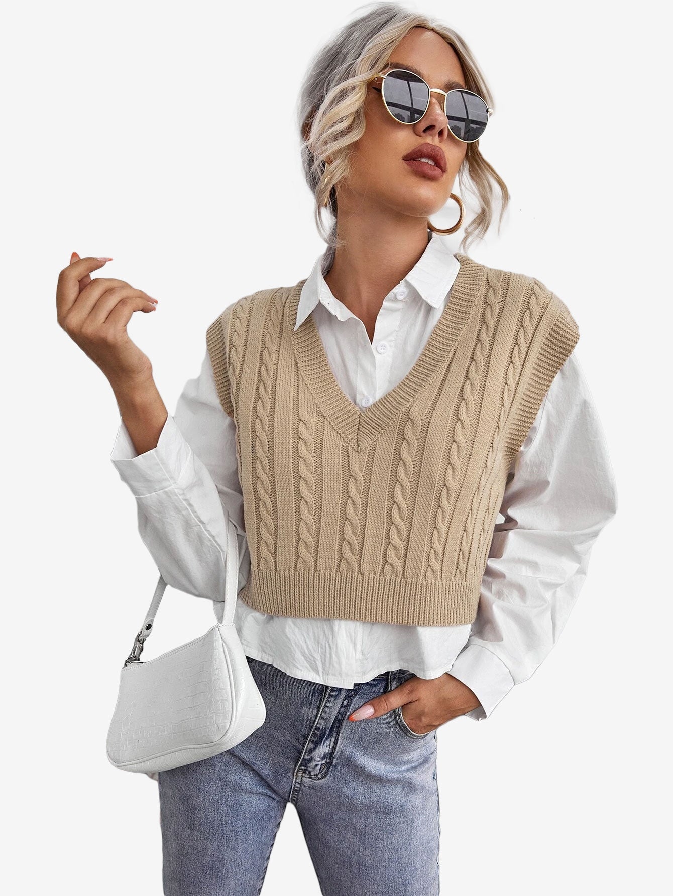 Cable Knit V-neck Sweater Vest