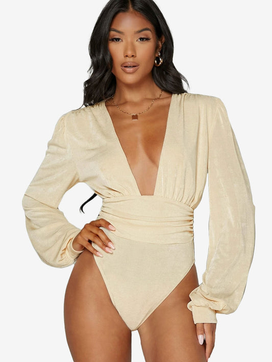 Arouse Plunging Neck Lantern Sleeve Bodysuit