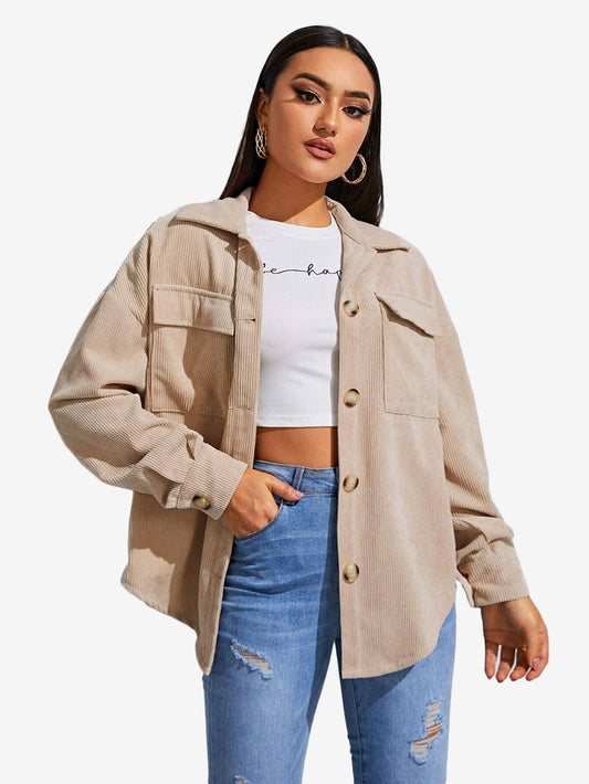 Flap Pocket Drop Shoulder Corduroy Coat