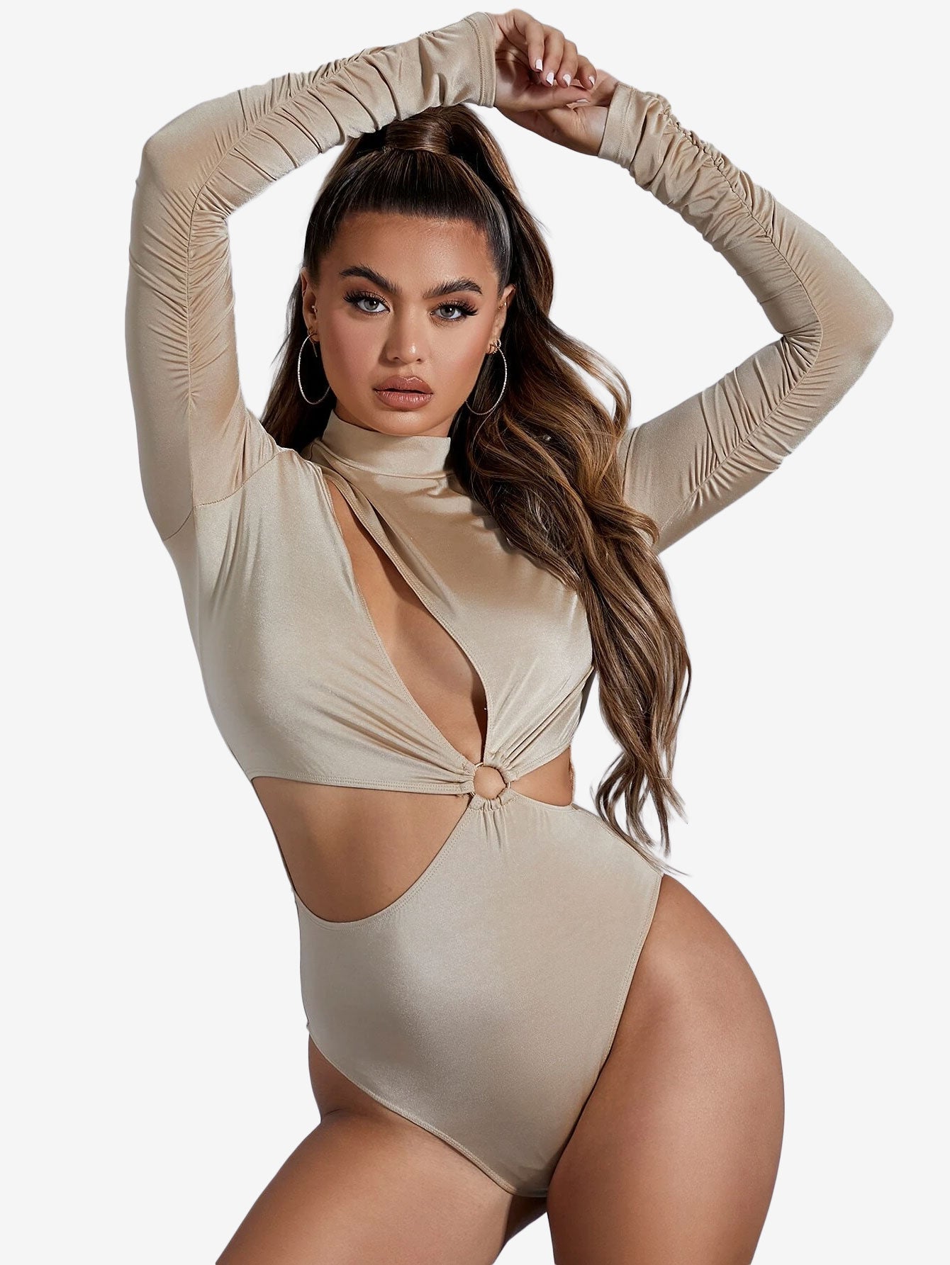 Arouse Mock Neck Cut Out Ring Linked Bodysuit
