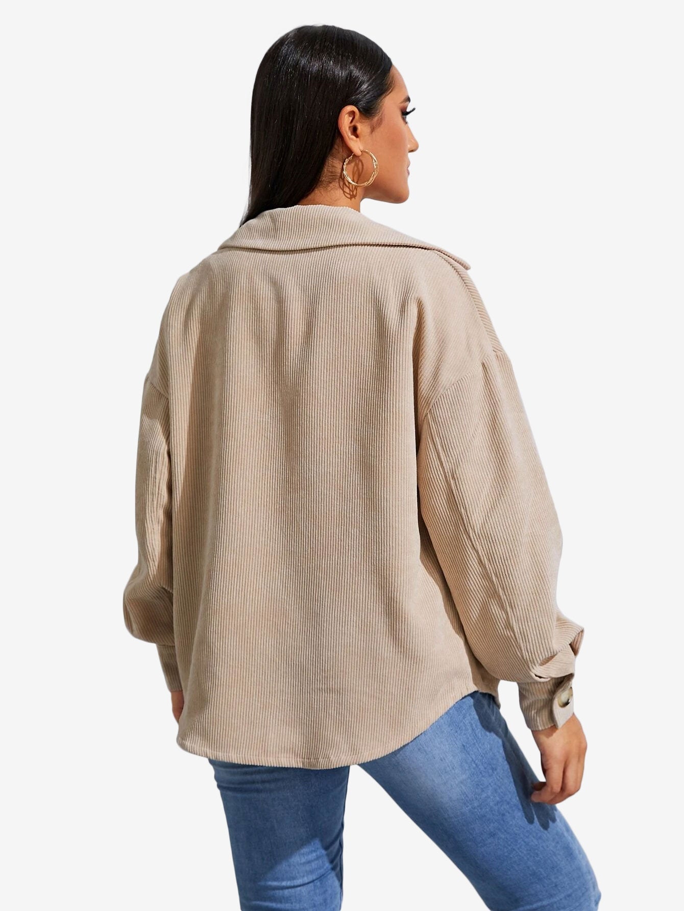 Flap Pocket Drop Shoulder Corduroy Coat
