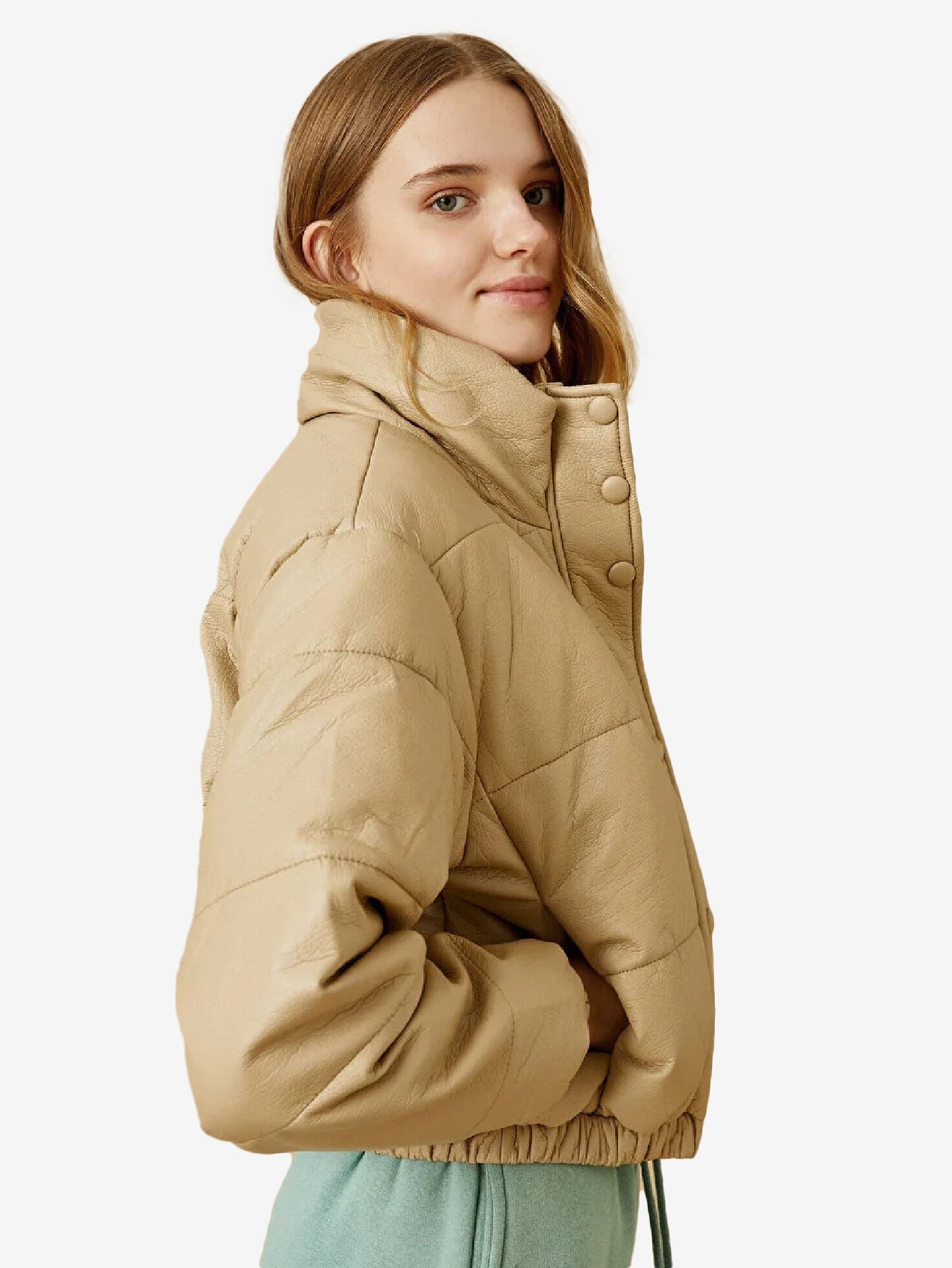 Cozy Zip Up Faux Leather Puffer Jacket