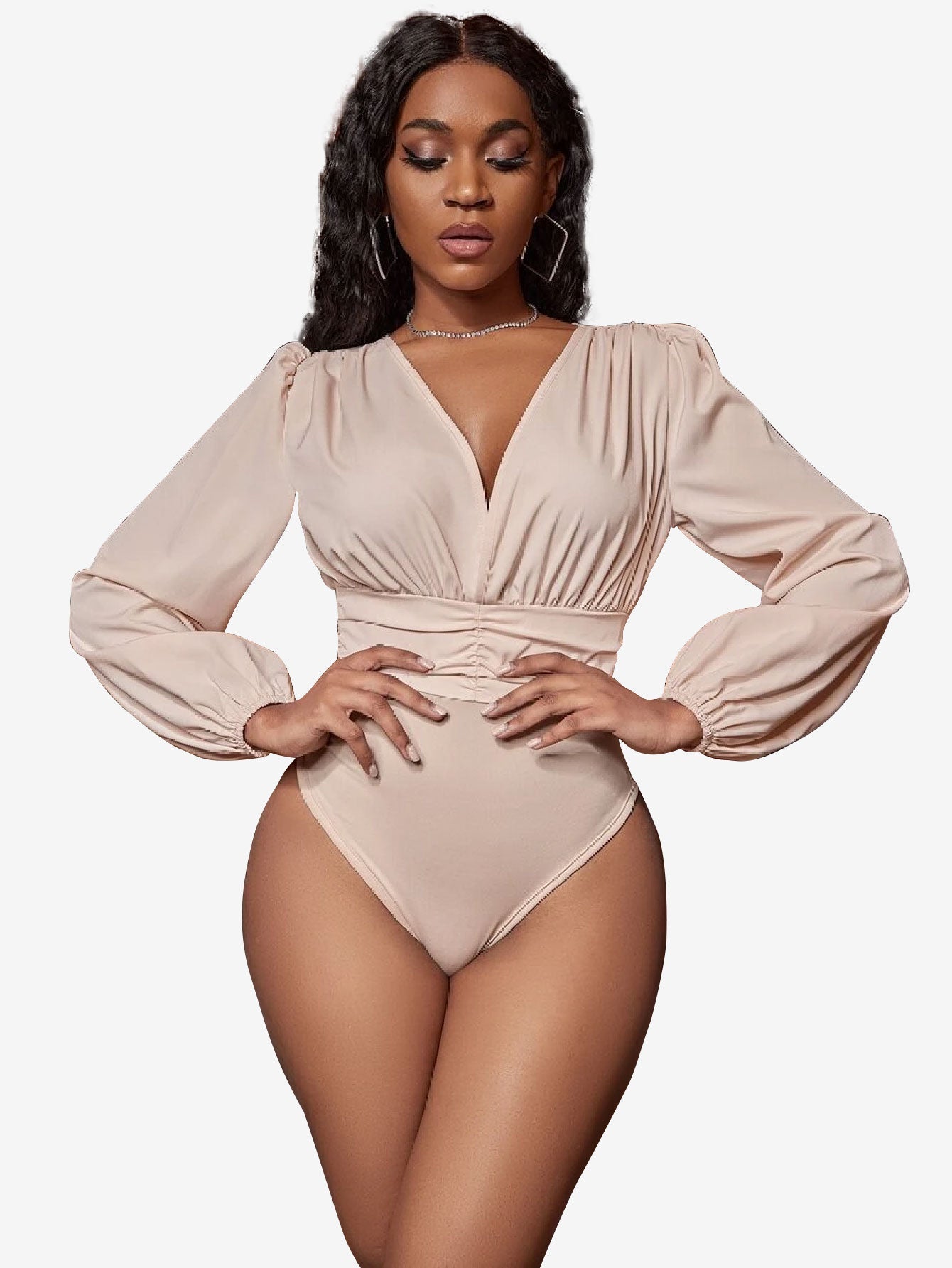 Charming Lantern Sleeve Ruched Bodysuit