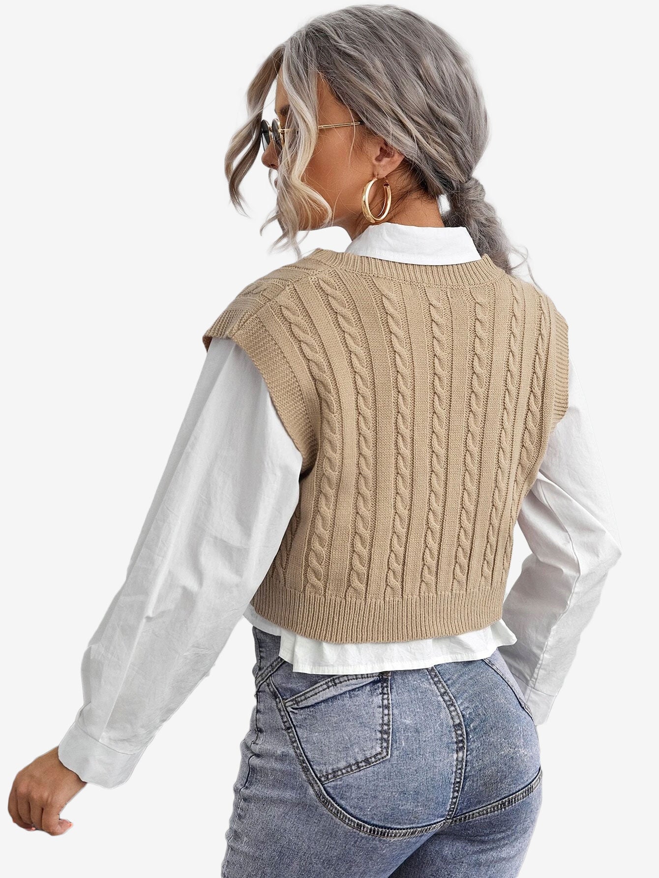 Cable Knit V-neck Sweater Vest