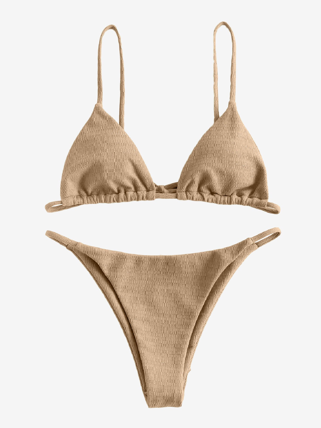 Attractive Textured Tie String Bikini Swimwear