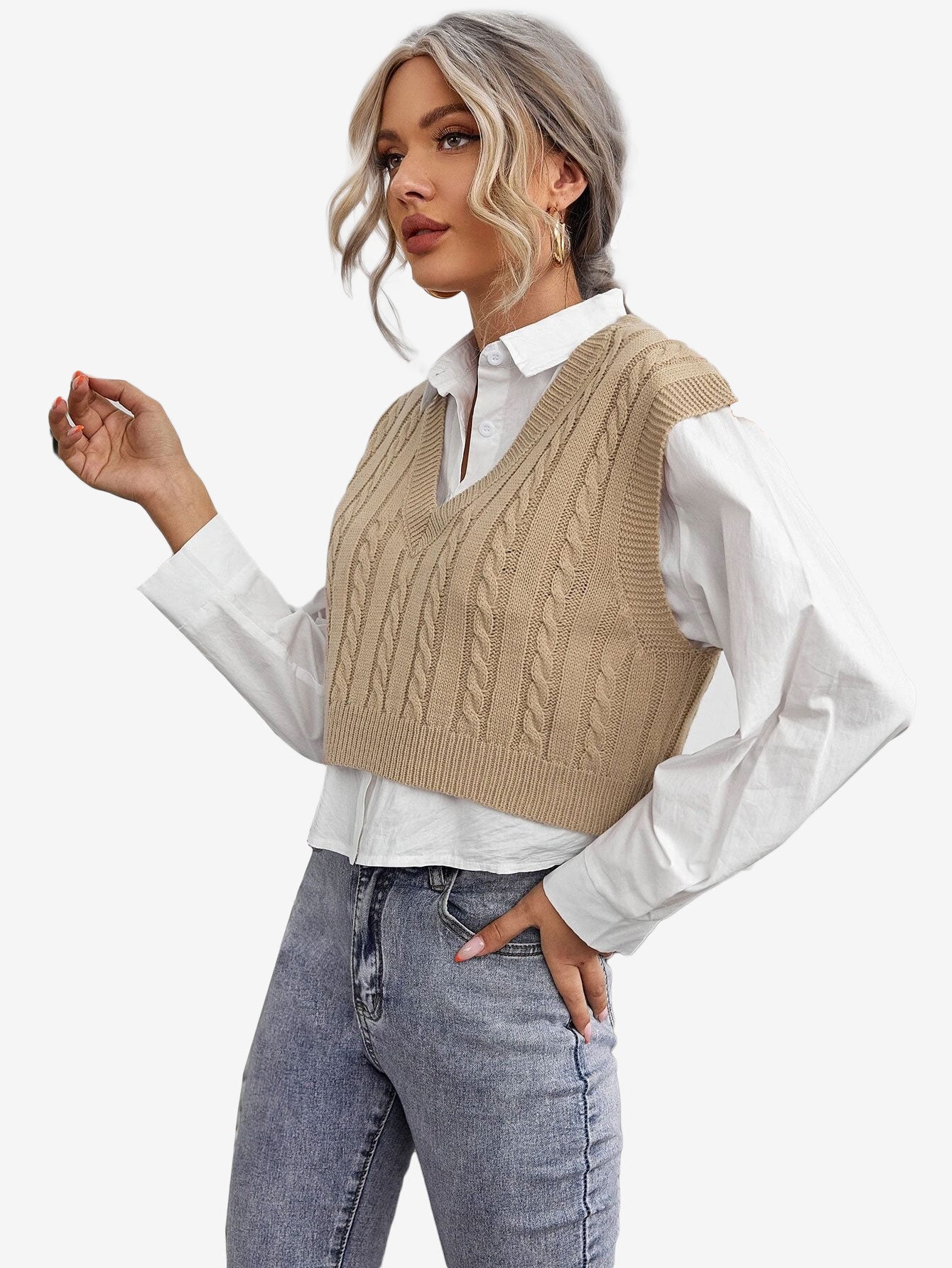 Cable Knit V-neck Sweater Vest