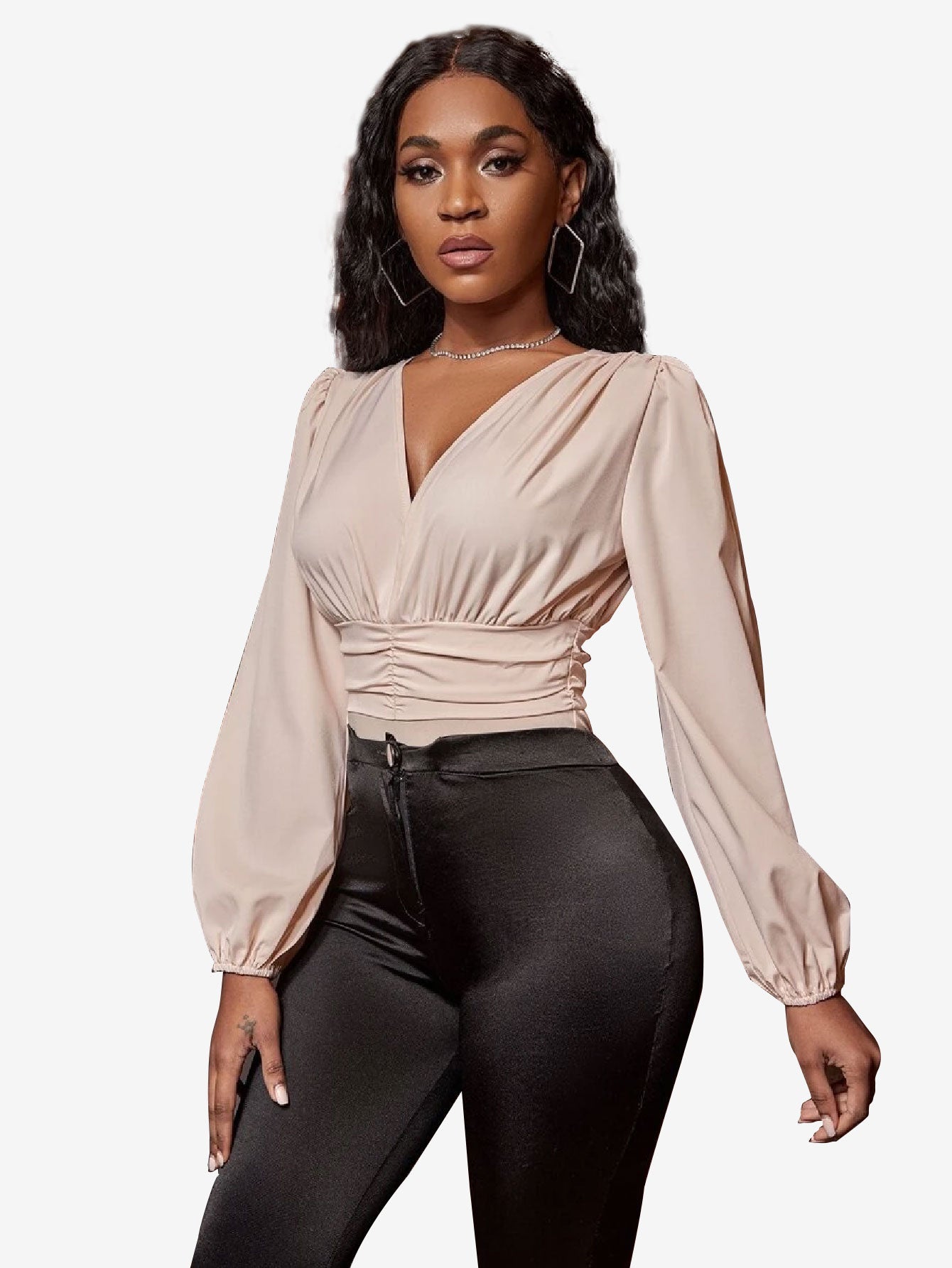 Charming Lantern Sleeve Ruched Bodysuit