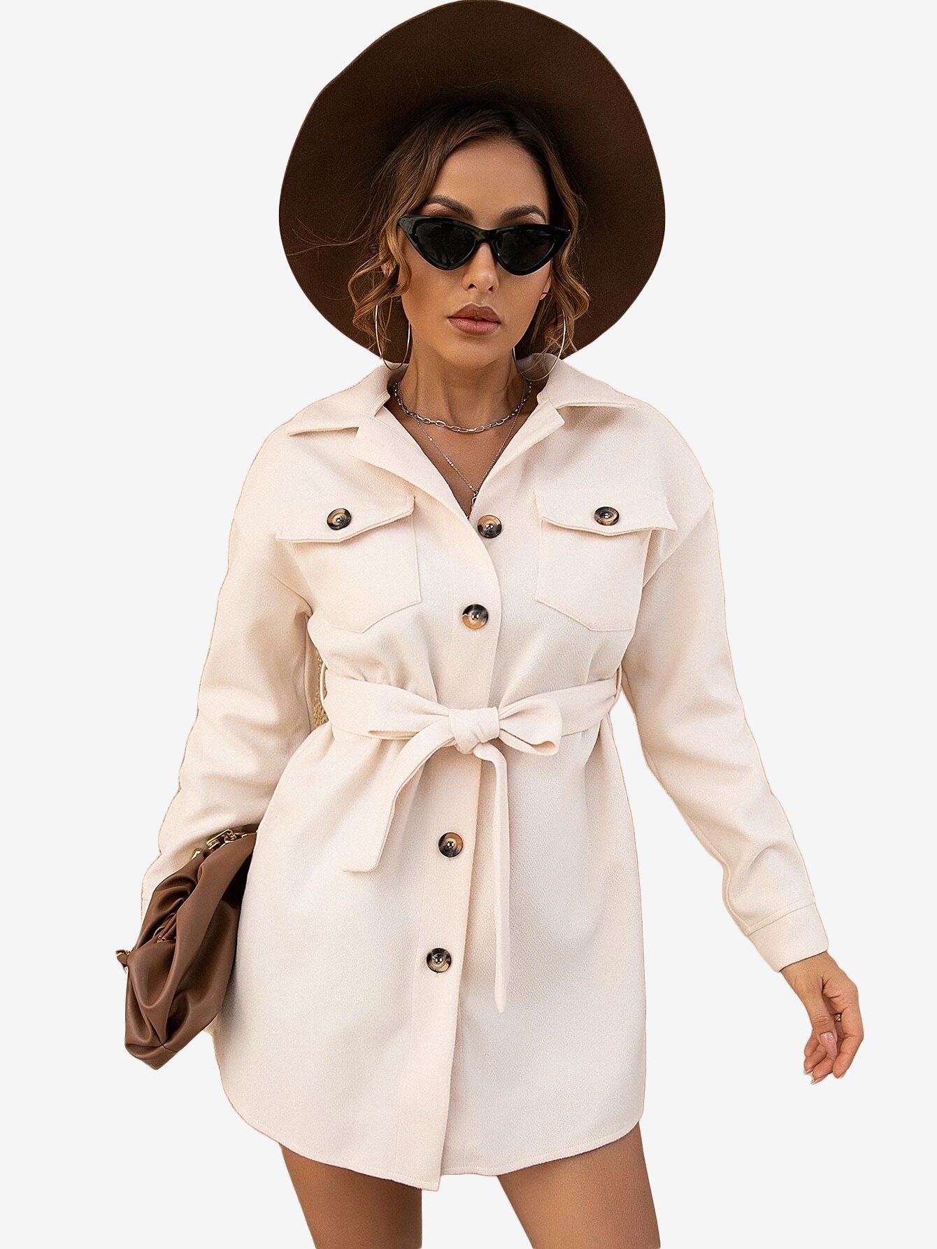 Drop Shoulder Flap Pocket Belted Overcoat