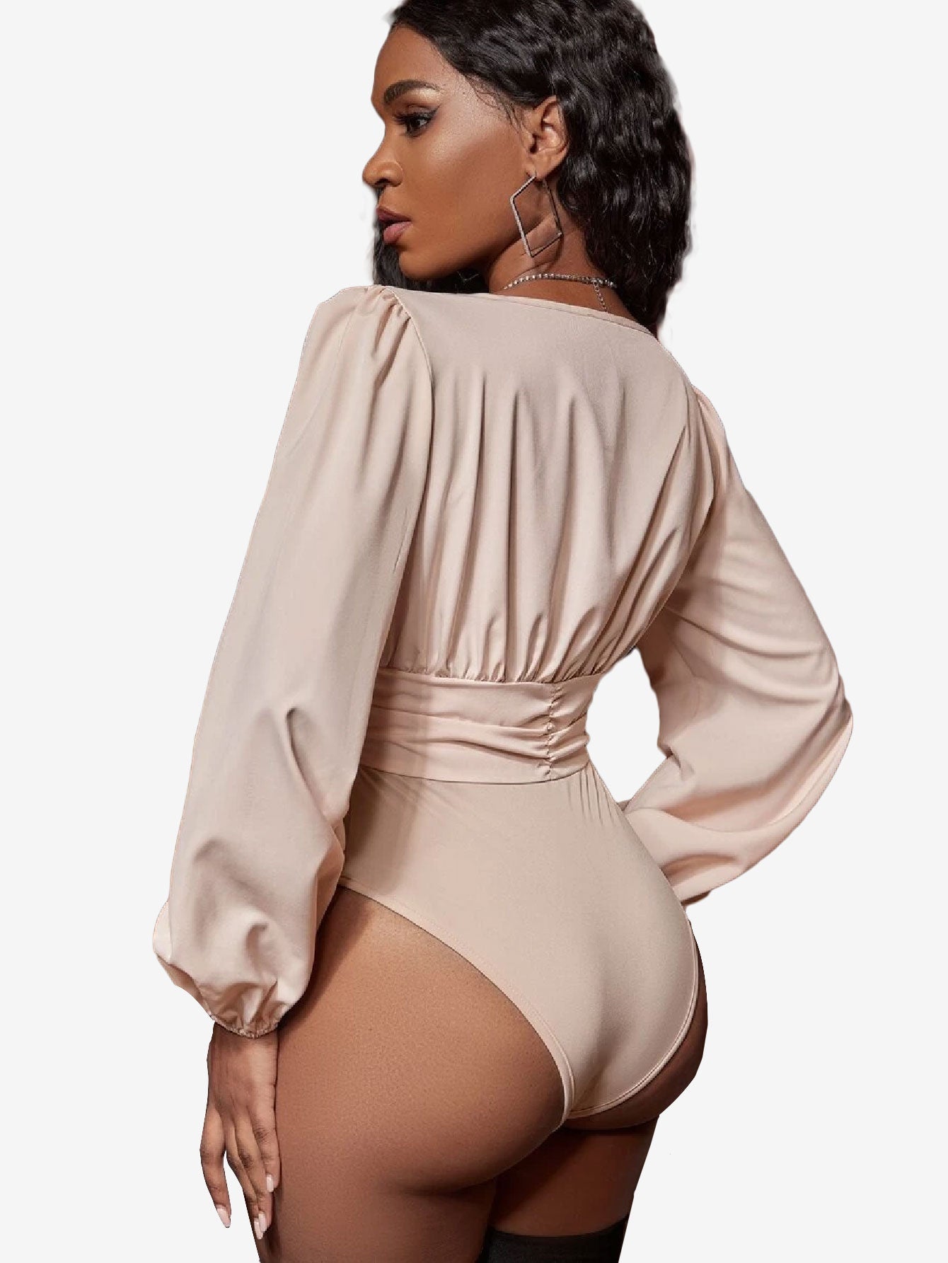 Charming Lantern Sleeve Ruched Bodysuit