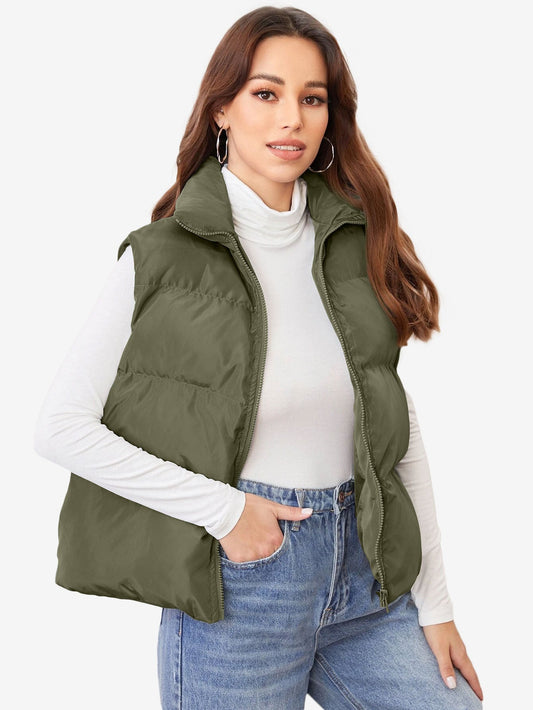 Cozy Zip Up Solid Vest Winter Coat