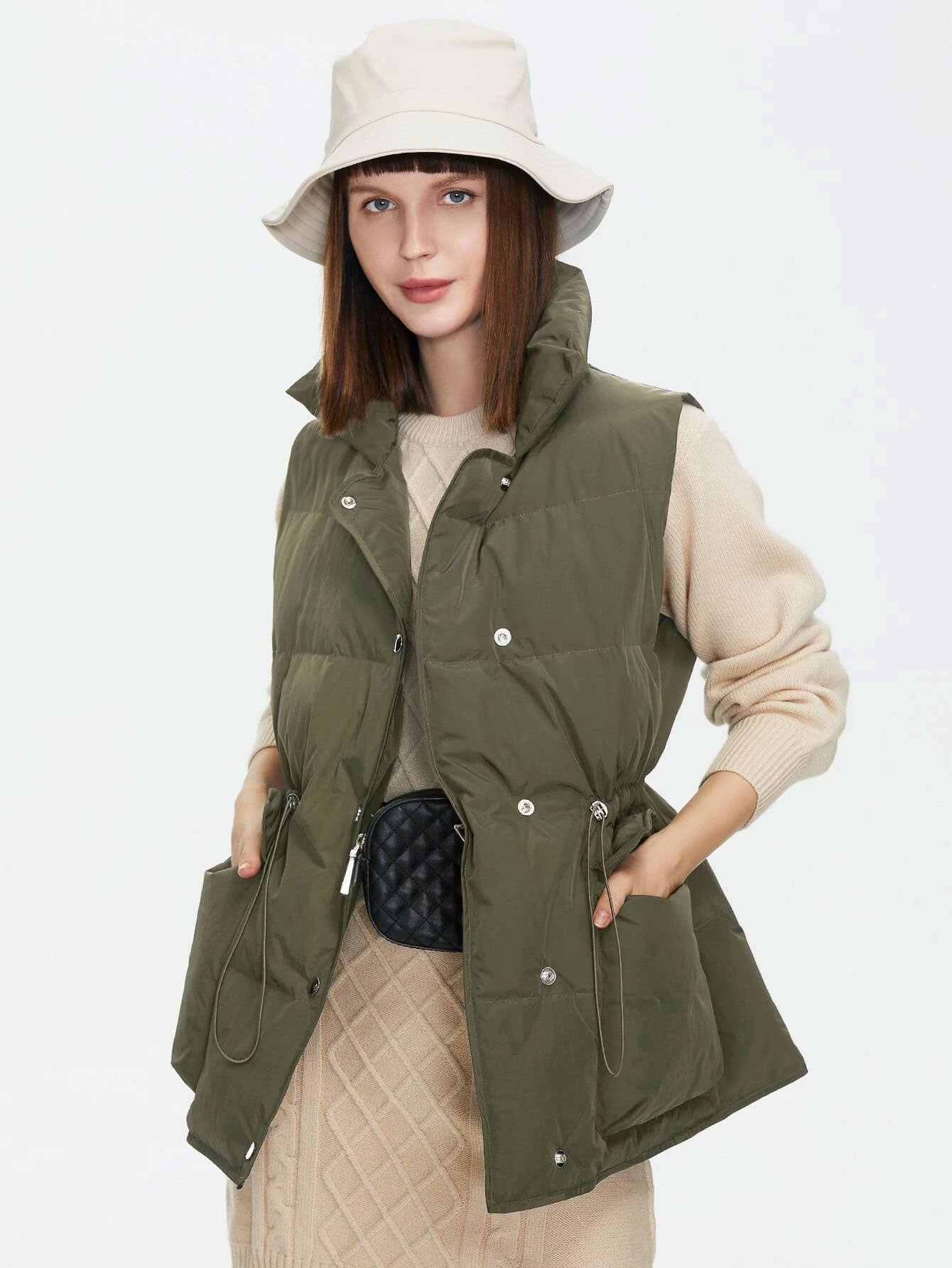 Drawstring Waist Vest Winter Coat