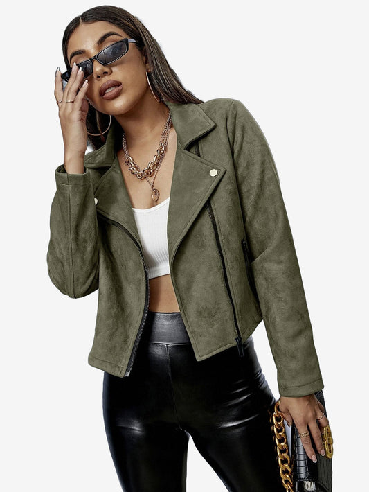 Energetic Solid Zip Up Suede Jacket