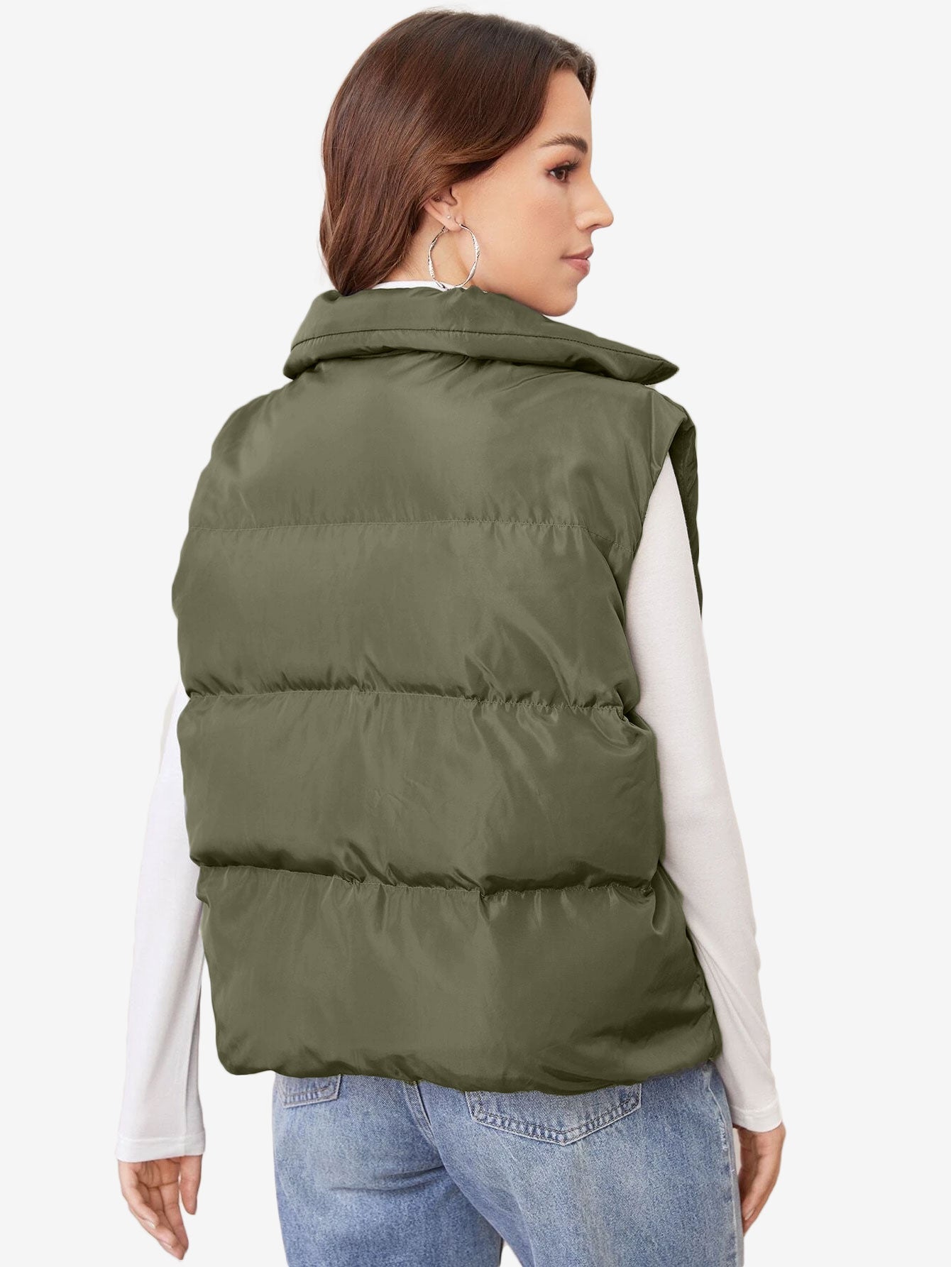 Cozy Zip Up Solid Vest Winter Coat