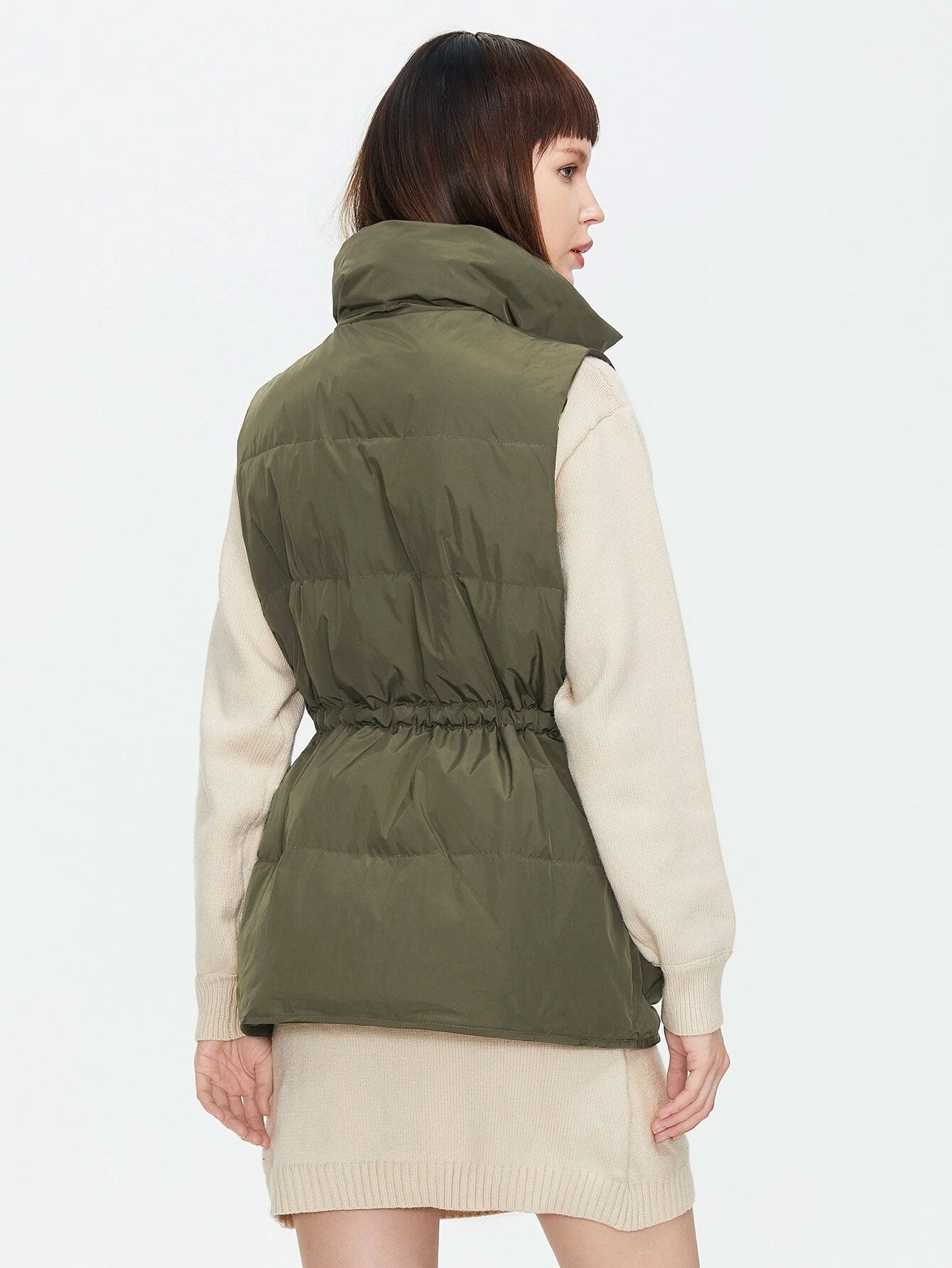Drawstring Waist Vest Winter Coat