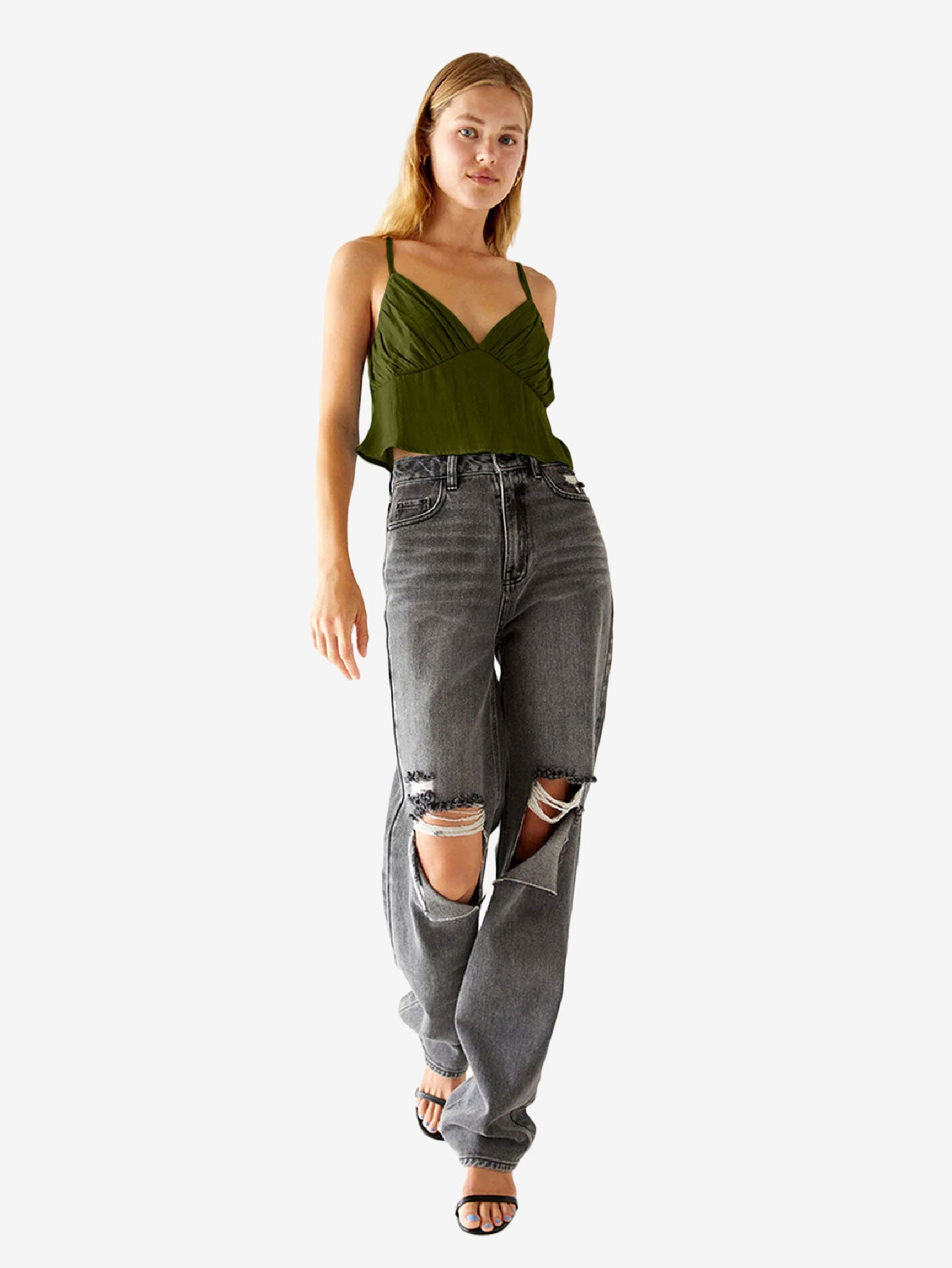 Hearts Ruched Satin Tank Top