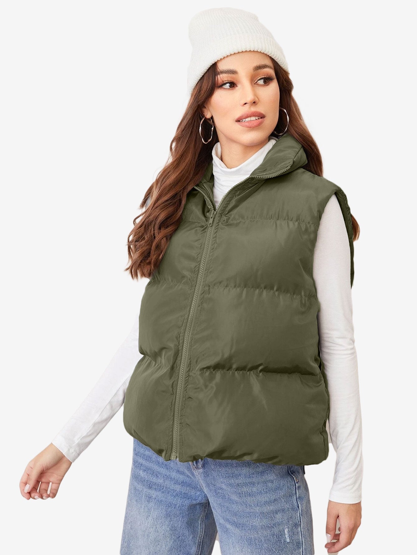 Cozy Zip Up Solid Vest Winter Coat