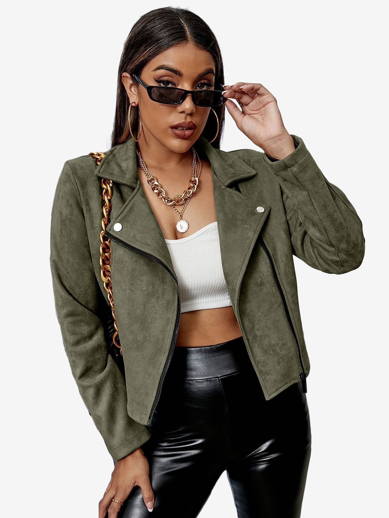 Energetic Solid Zip Up Suede Jacket