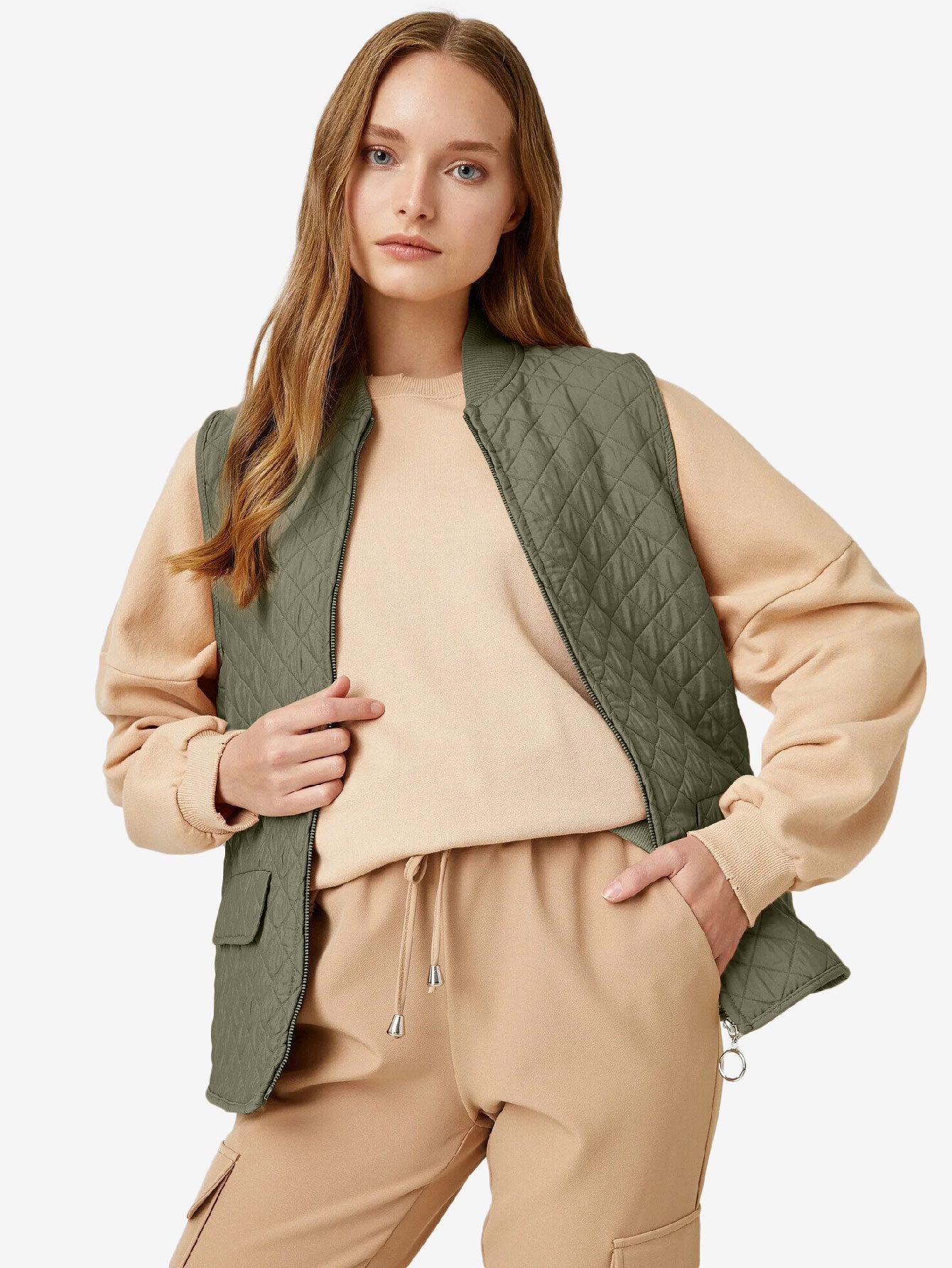 Autumn Zipper Quilted Vest Women