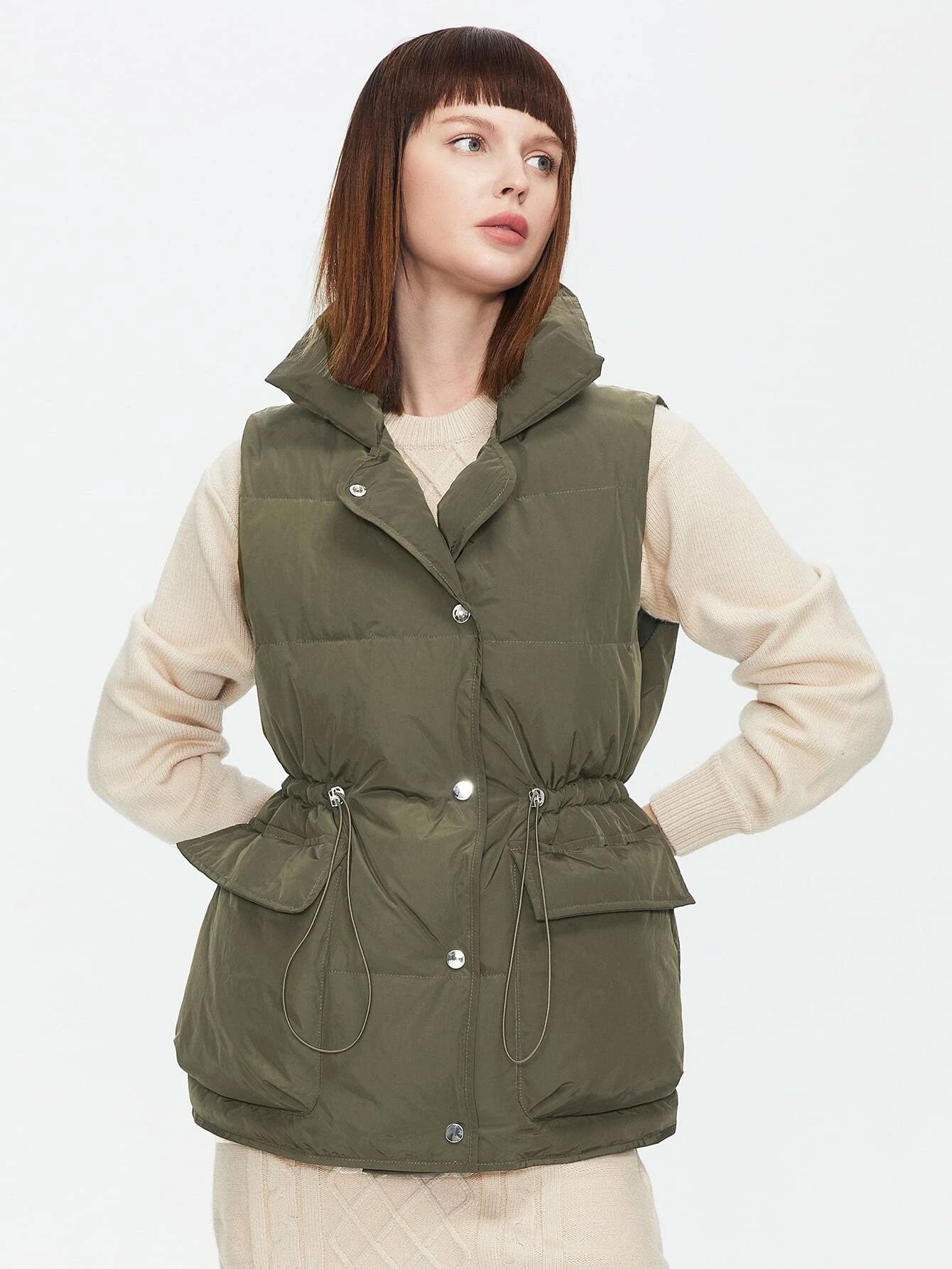 Drawstring Waist Vest Winter Coat