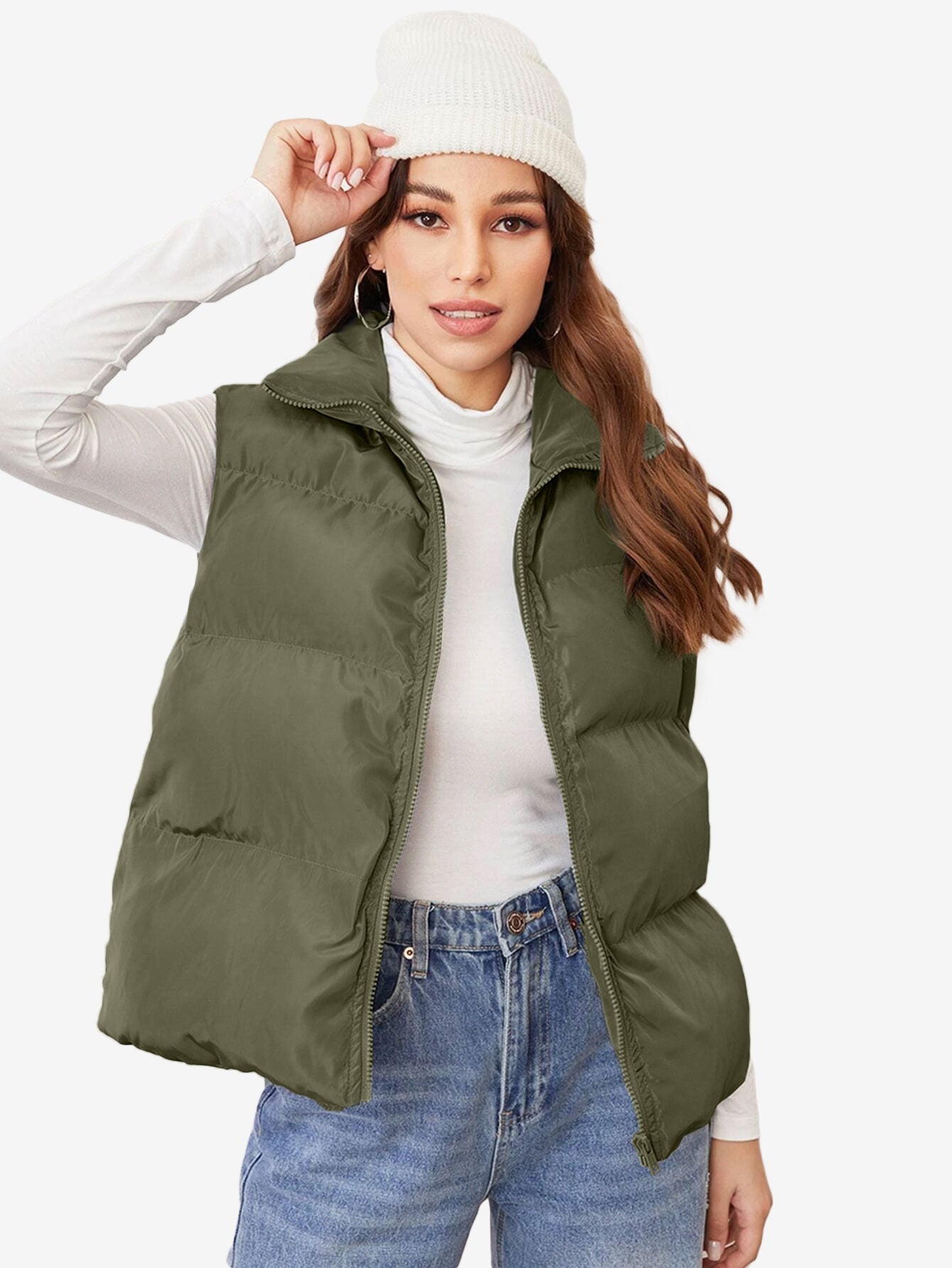 Cozy Zip Up Solid Vest Winter Coat