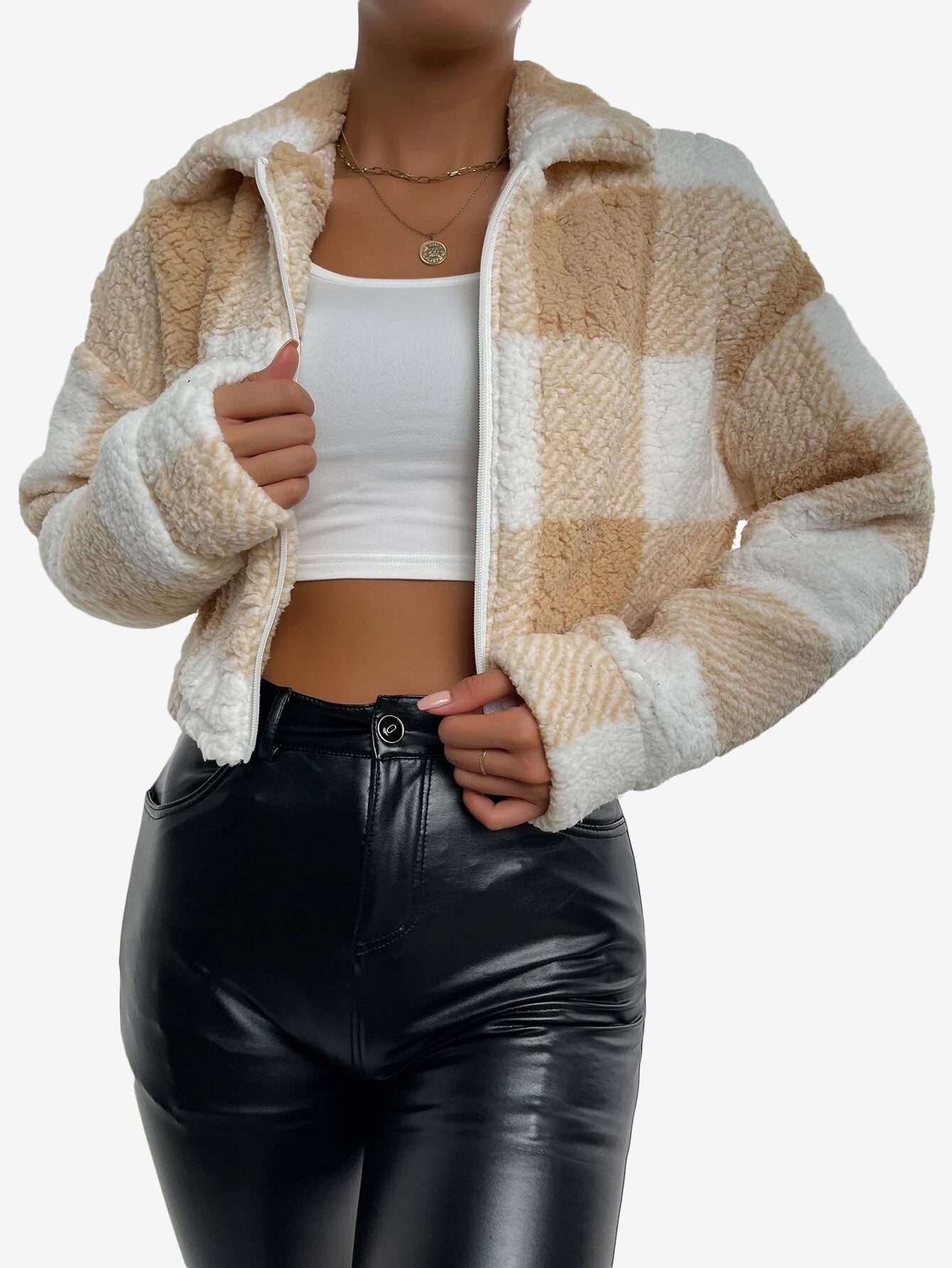 Print Drop Shoulder Zip Up Jacket