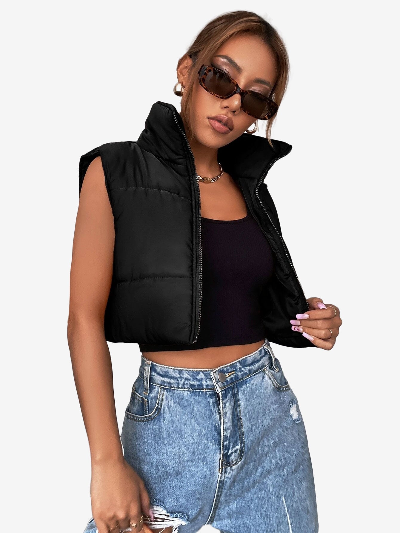 Crop Sleeveless Puffer Coat