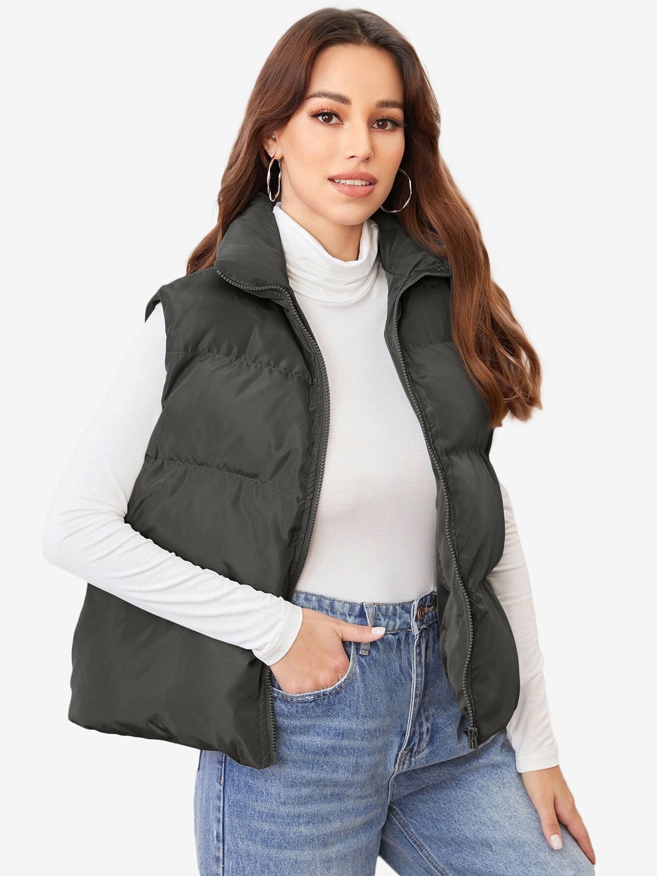 Cozy Zip Up Solid Vest Winter Coat